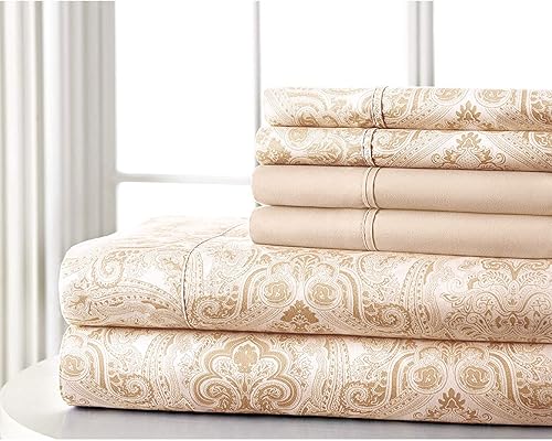 BrylaneHome Juego de sábanas de cachemira de 6 piezas tamaño matrimonial color beige topo