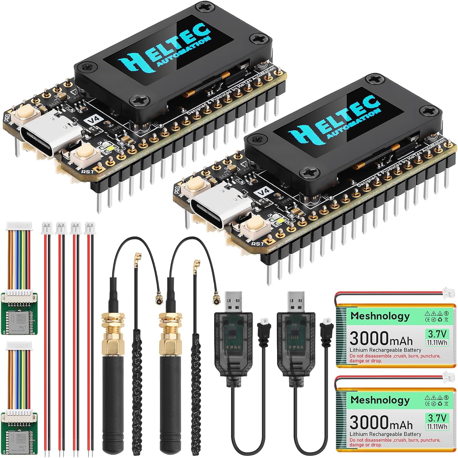 2 Set ESP32 LoRa V4 Development Board + L76 GNSS Module + 3000mAh Battery, Upgraded ESP32-S3 SX1262 LoRa WiFi Bluetooth 2MB PSRAM 16MB Flash 915MHz Antenna Support GPS & Solar for Arduino Meshtastic