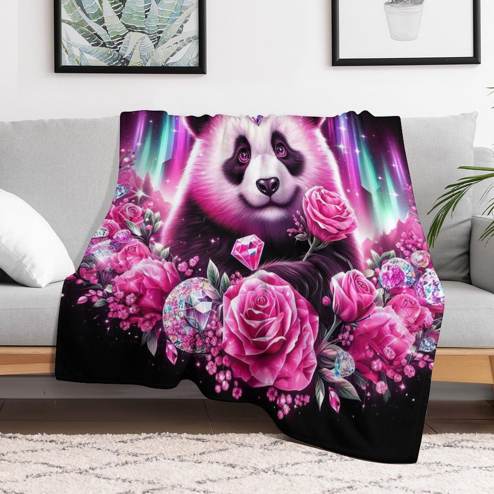 Plaid Couverture De Animal Panda en Flannel Polaire 1 Pièce Moelleux Douce Chaude Facile À Manipuler pour Lit Canapé Chambre Balcon Voyages Bébé Feuteille（150×200cm）