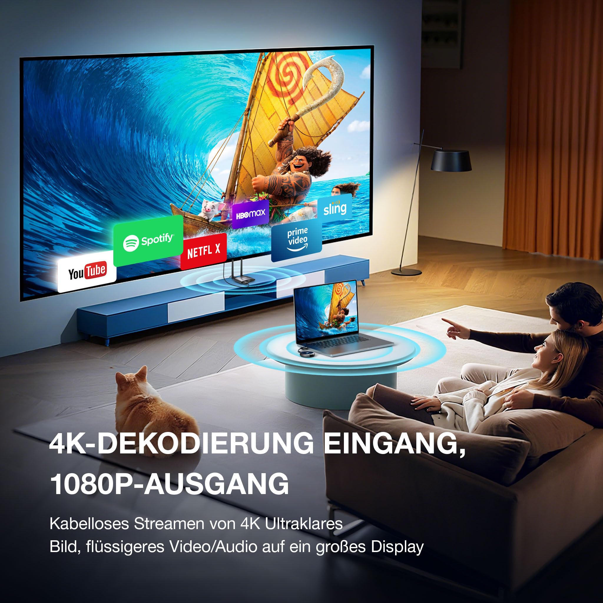 Wireless HDMI, 4K Dekodierung Wireless HDMI Sender & Empfänger,5GFunkübertragung HDMI1/VGA Dual Screen Extender von Laptop/PC/Kamera/Kabelbox auf HDTV/Projektor/Monitor,TikTok/YouTube/Netfix,164FT/50M