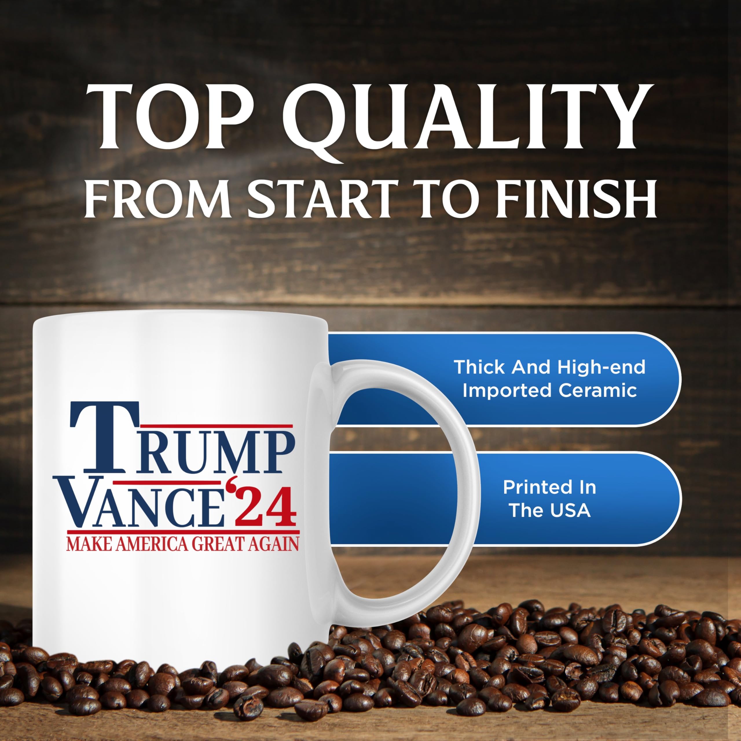 Bliss Monkey Co. Tazza Da Caffè Trump Vance 2024 - 325ml In Ceramica, Stampa Su Entrambi I Lati, Idea Regalo Elezioni