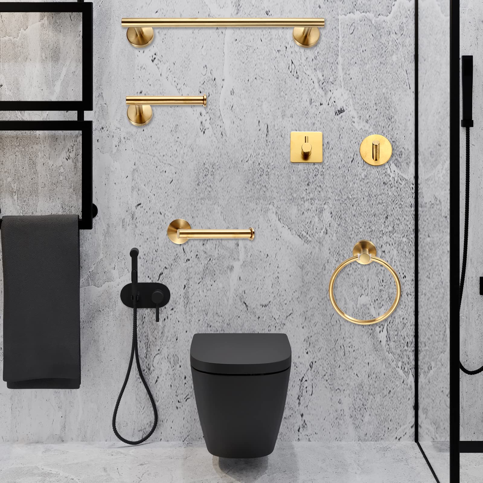 Juego de 10 piezas de accesorios de baño mate SUS304 Juego de colgadores de baño de 16 pulgadas, soporte para toallas de mano, soporte para papel higiénico, gancho en ángulo, 2 ganchos para toallas de 7
