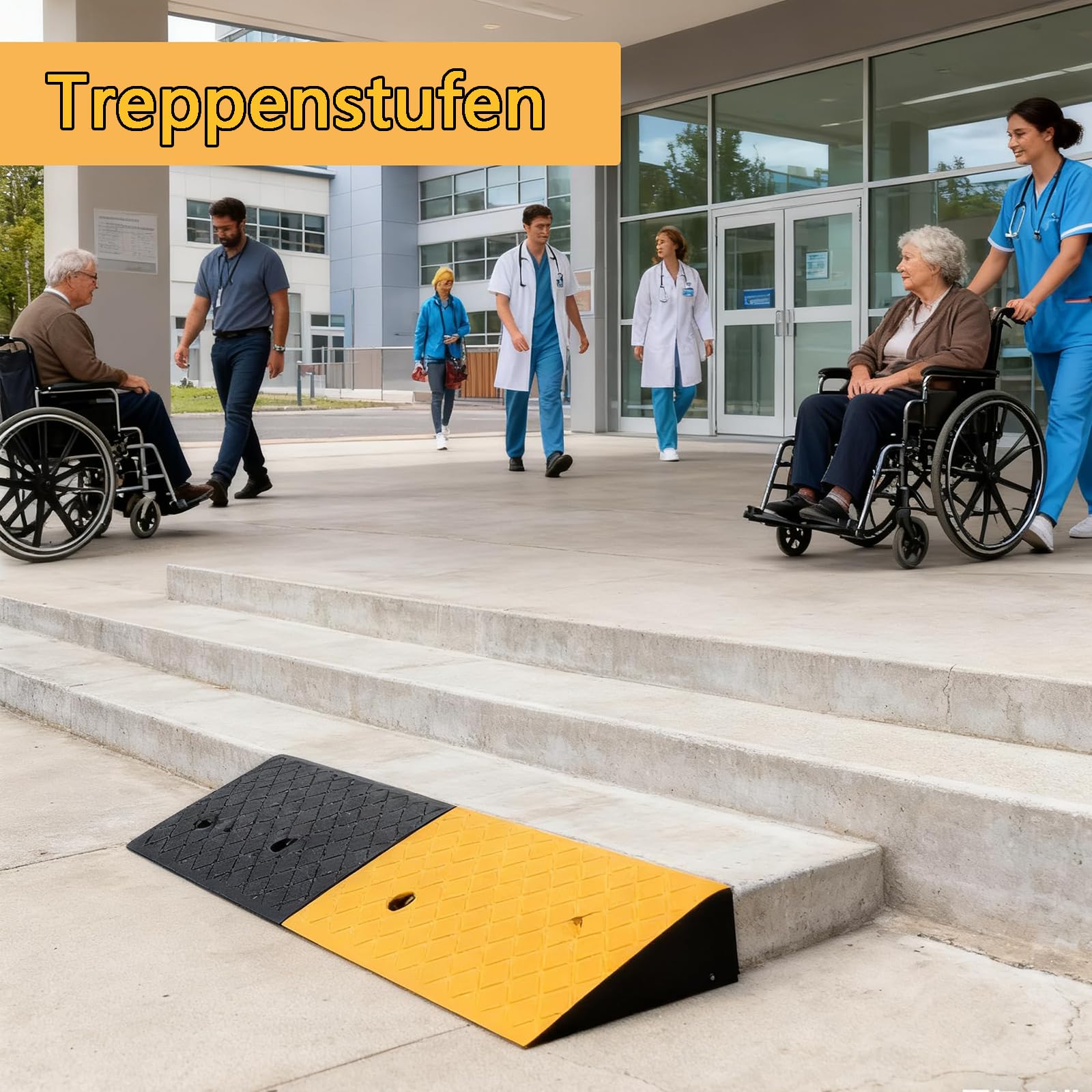 2 Stück Bordsteinrampe Auffahrtrampe 5cm hoch Randstein Rampe Bordsteinkantenrampe Gummi mit 4 Spreizschrauben Schwarz Dämpfungsrampen für Rollstühle, Autos und Motorräder 100 x 25 x 5 cm