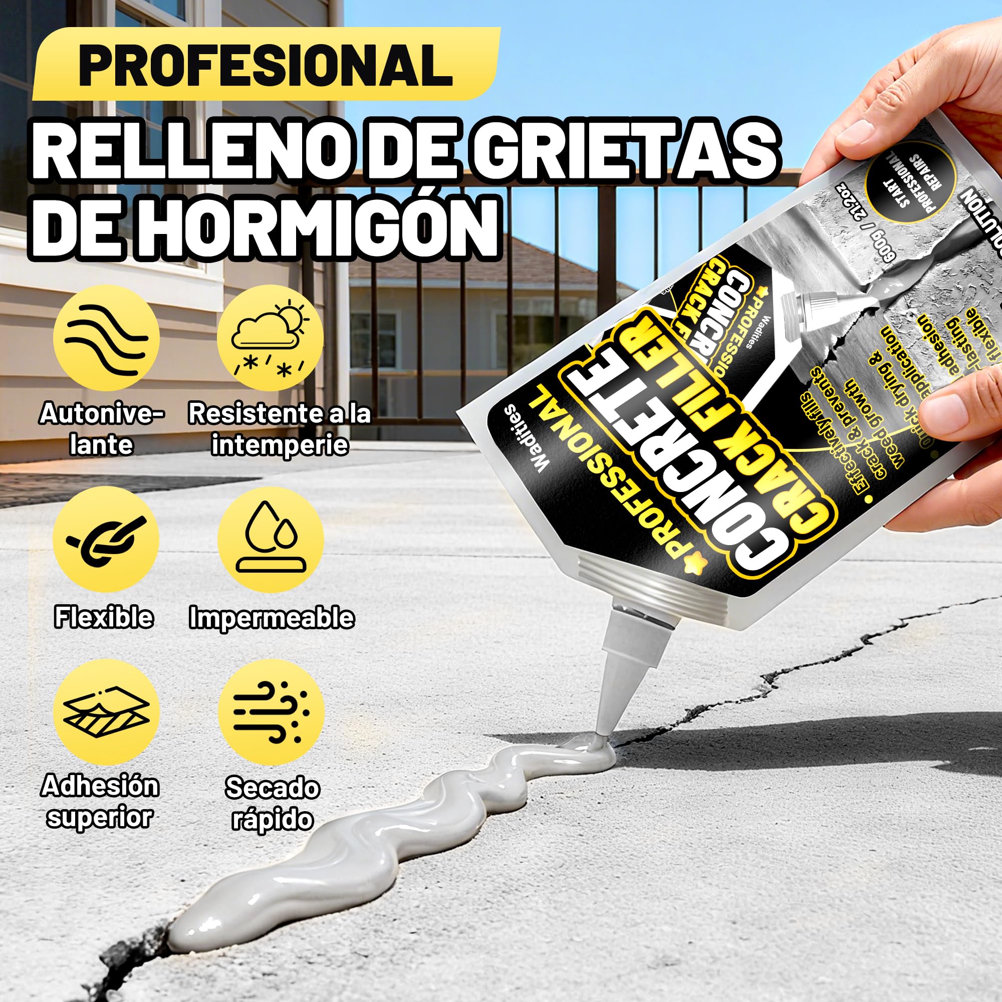 Relleno para grietas en hormigón 3.6kg, sellador impermeable para reparación de losas de hormigón en entradas de vehículos, pasillos, patios, juntas, sellador de secado rápido para exteriores - Gris