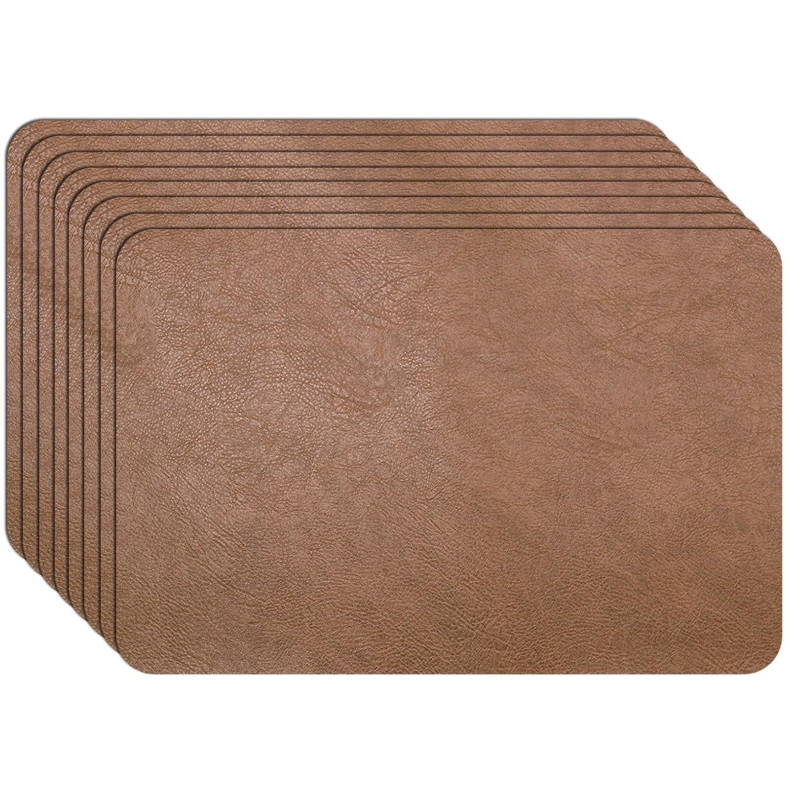Lot de 4/6/8 sets de table en cuir synthétique, imperméables, faciles à nettoyer, résistants à la chaleur, antidérapants, pour une utilisation en intérieur et en extérieur (marron clair, lot de 8)