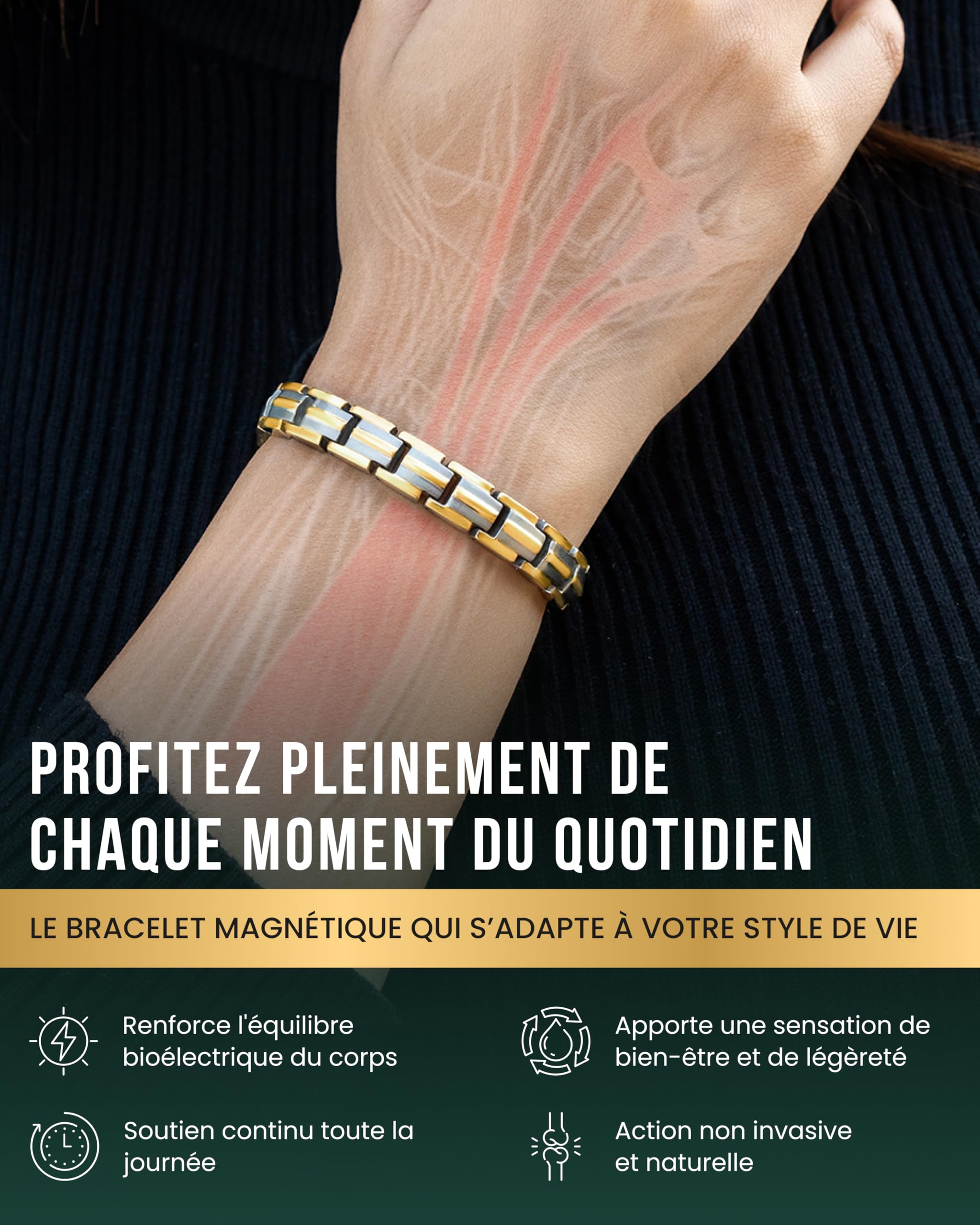 MagnetRX® Bracelet Magnétique Femme en Titane · EllipseMAX 5X · Bracelet Aimanté Surpuissant 5 000 Gauss · Bijou Magnétique Élégant à Longueur Ajustable (Argent/Or)