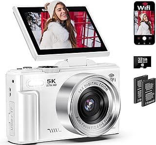 5K Digital Camera for Photography - 75MP WiFi Vlogging Camera for YouTube - UHD 18X Zoom Digital Cameras with Flip Screen 3" 180° - Travel Photography Flash Camara for Beginners & Adults