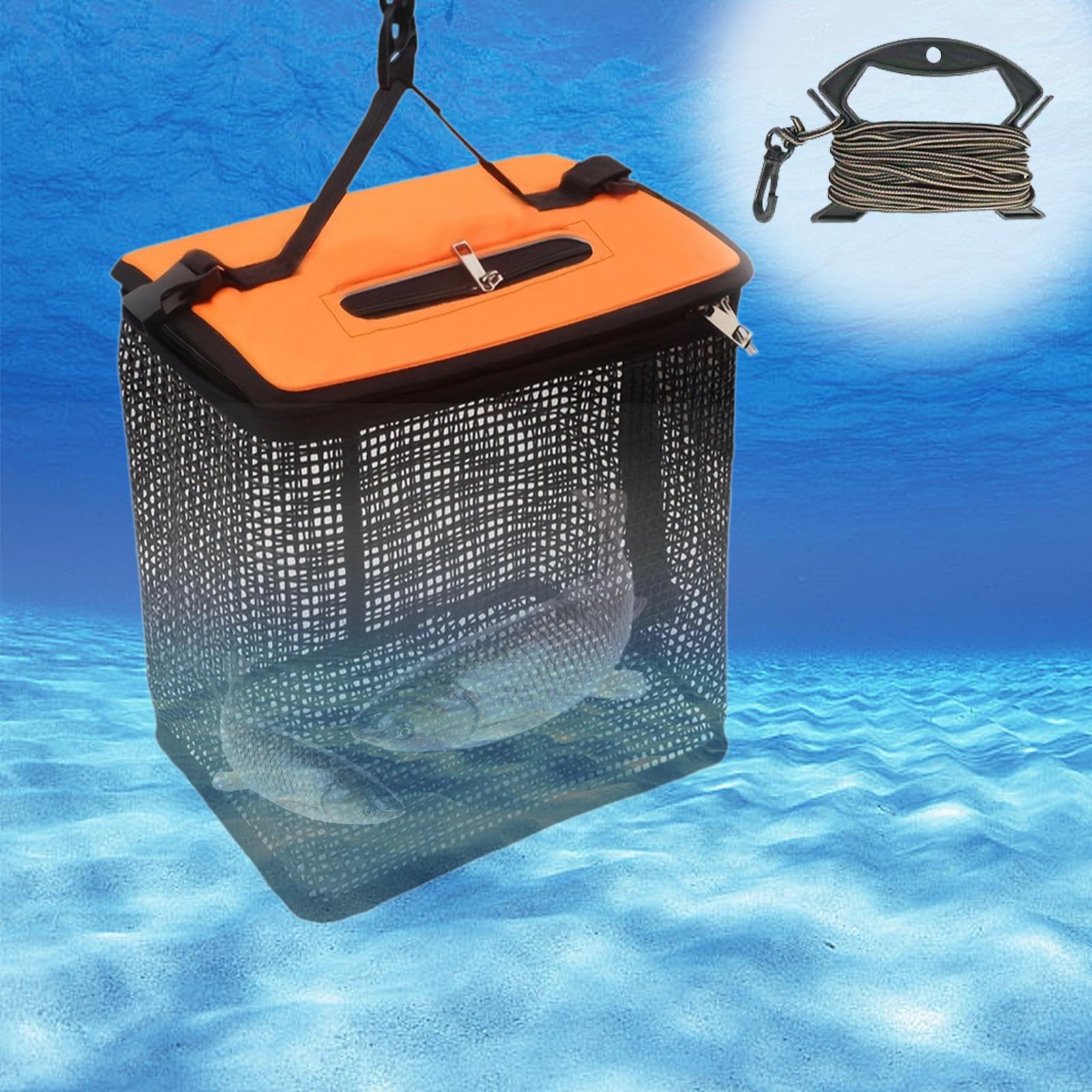 KESOTO Cesta Flotante para Peces Bolsa de Almacenamiento de Peces Plegable Red de Pesca Portátil Cesta de Protección con Nailon Adecuada para Pesca en Agua D