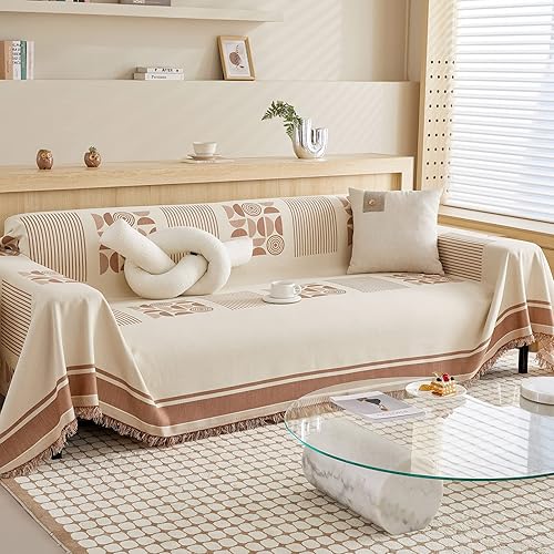 Miniatura 2 de DREAMINGO Funda reversible para sofá de 3 cojines, protector de muebles de felpilla beige para sofá de 3 plazas, en forma de L, funda de sofá de 3