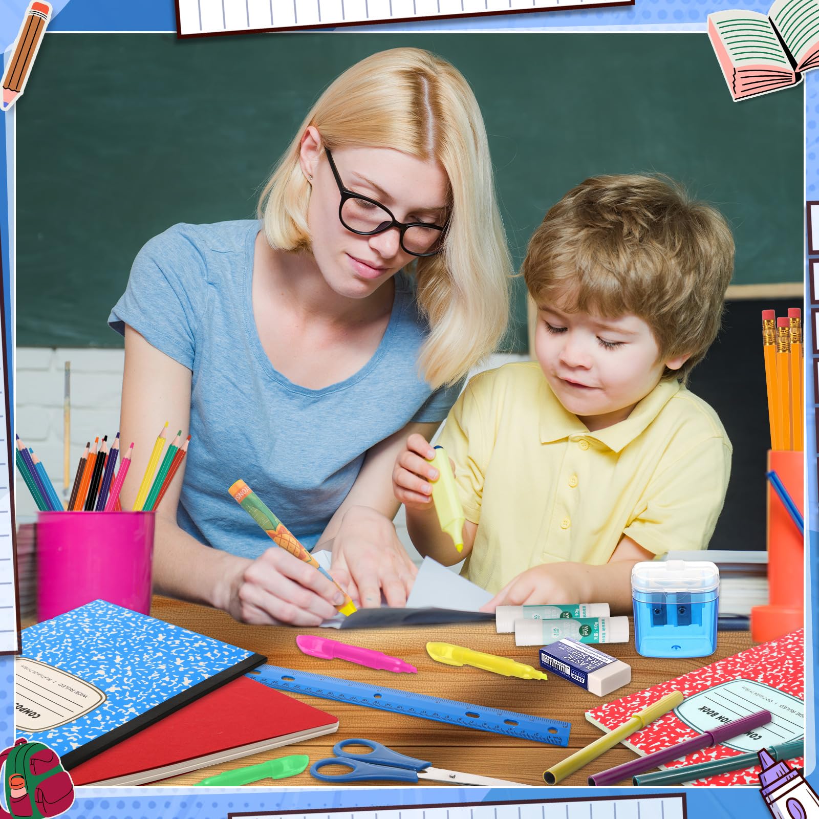 Gilprop 39 pezzi Back to Supplies Essentials Bundle include matite, forbici, righello, gomma, temperamatite, quaderno, astuccio, cartella notebook (multicolore)