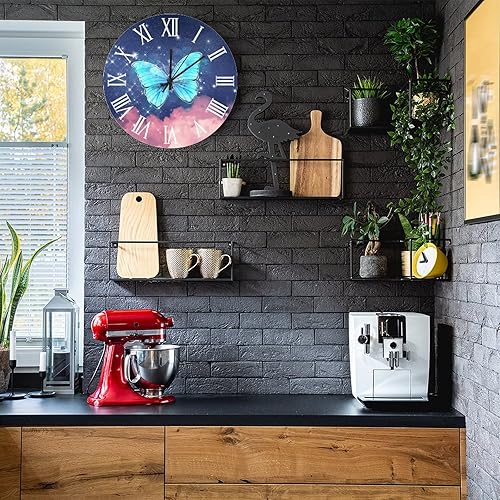 Miniatura 4 de Modern Wall Clock - Golden Butterflies Galaxy Space Clocks Battery Operated Silent Non-Ticking Roman Numerals Round Rustic Wooden Clock Decorative