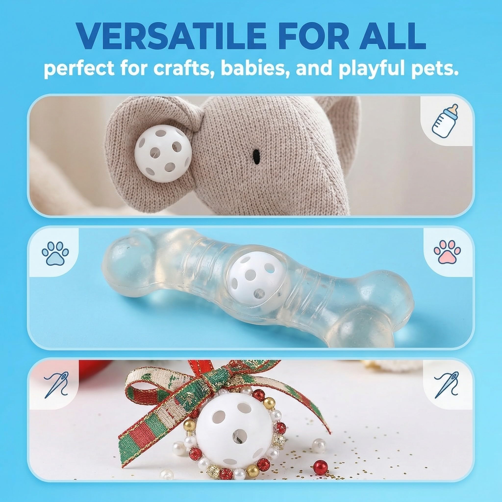 LAKJUOZ 20 Bolas De Sonajero Para Coser, Bolas Blancas De Sonajero, Fabricante De Ruido Para Peluches, Juguetes Para Bebés Y Mascotas, 24 Mm De Diámetro, Juego De Manualidades — view 3
