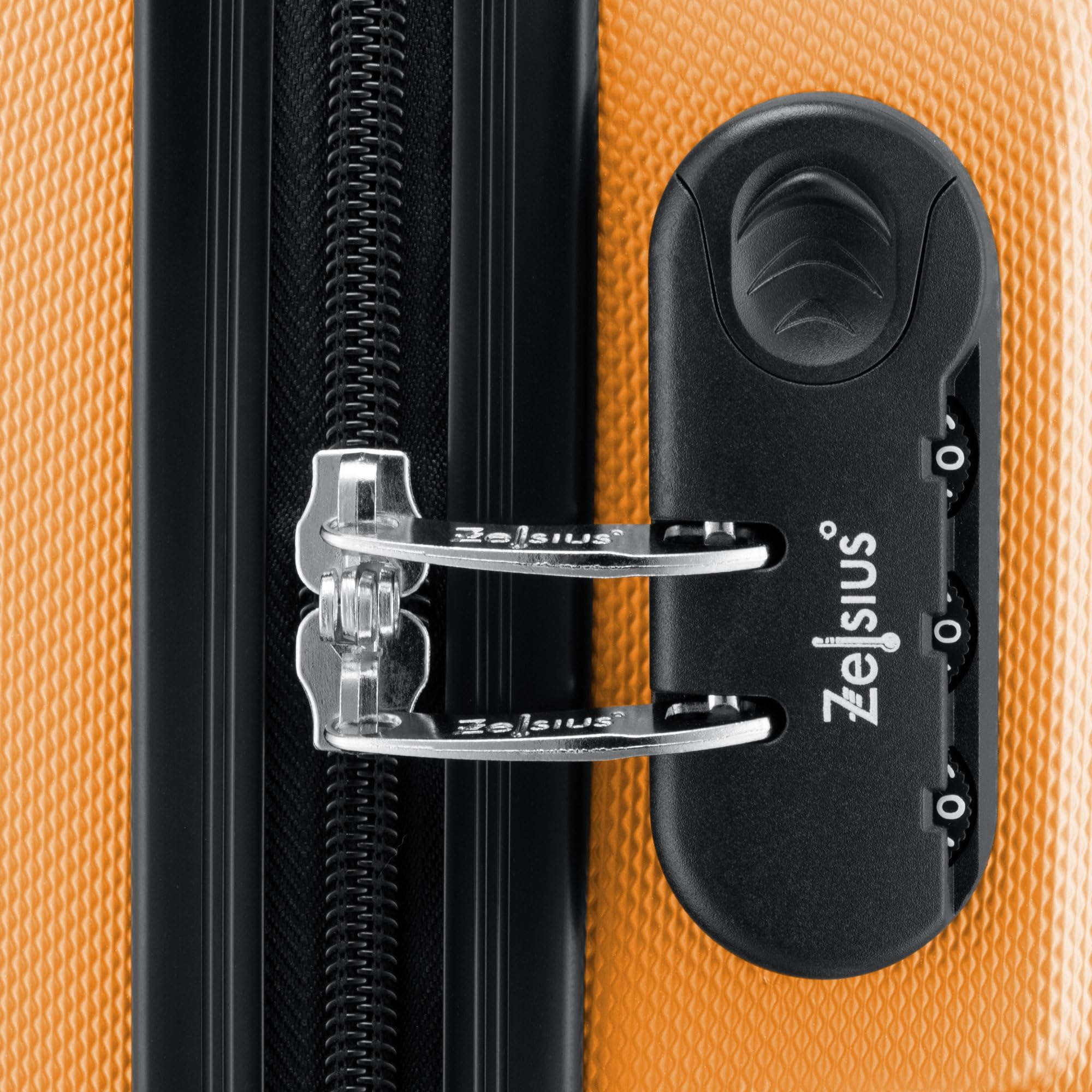 Zelsius Set de valises à 3 pièces Orange | Valises rigides ABS à roulettes Doubles, avec Cadenas à Combinaison de Chiffres, cloison Interne | Bagage de Cabine, Set de Valise, Lot de 3, Trolley