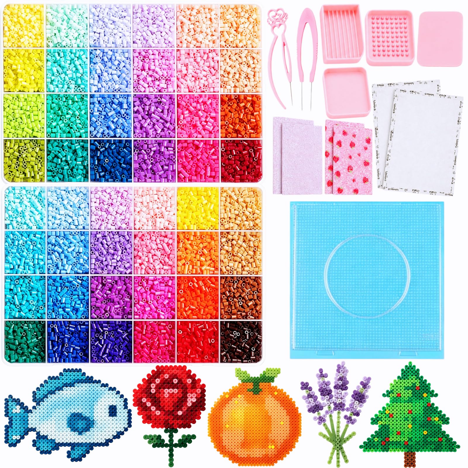 Fuse Beads Set 16800 Pcs, 2.6MM 48 Colors Iron Beads for Adults DIY Crafts with Pegboards Ironing Papers Tool, 2 Boxes Fuse Bead Arts-Crafts Creative Gifts for Women (16800, 48 Colors B (Tool-13Pcs))