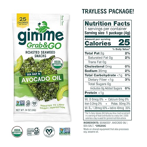 Miniatura 2 de gimMe Grab & Go - Sal marina y aceite de aguacate - 5 unidades - Hojas de algas tostadas orgánicas - Keto vegano sin gluten - Gran fuente de yodo y
