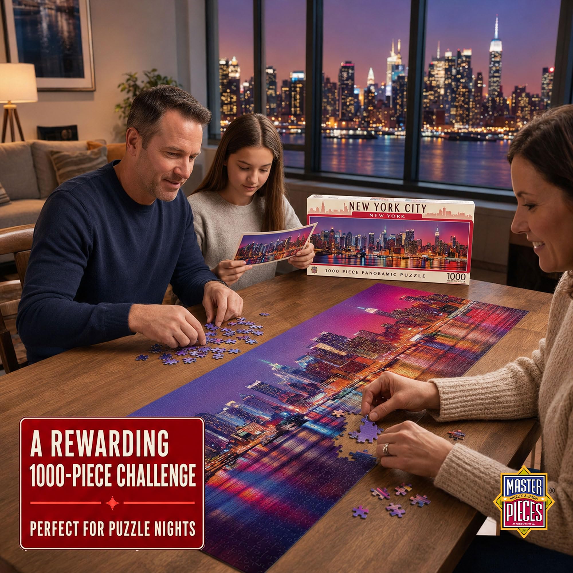 MasterPieces - Rompecabezas de 1000 Piezas, panorámico de la Ciudad de Nueva York, diversión para Adultos, Familia, niños, 13 x 39 Pulgadas