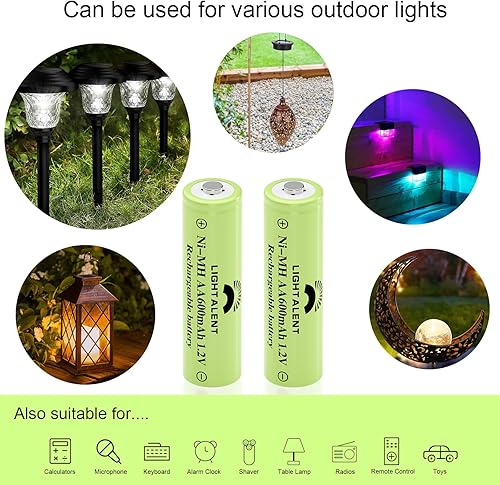 Miniatura 3 de Lightalent Ni-MH - Baterías recargables AA, doble A de alta capacidad, 1.2 V, precargadas para paisajismo de jardín, luces solares al aire libre,