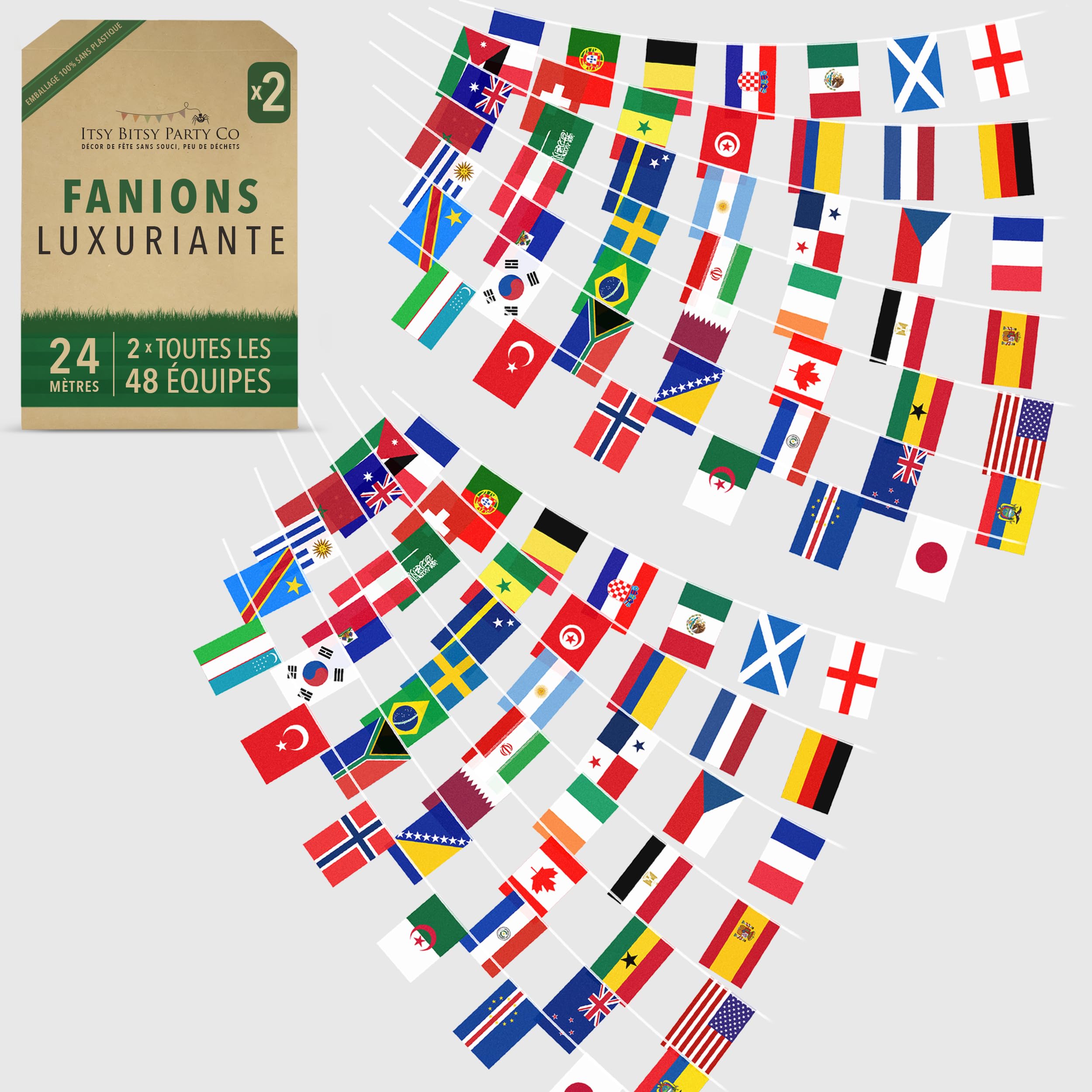Fanions Coupe du Monde 2026 en polyester de qualité supérieure | Lot de 2 bannières réutilisables