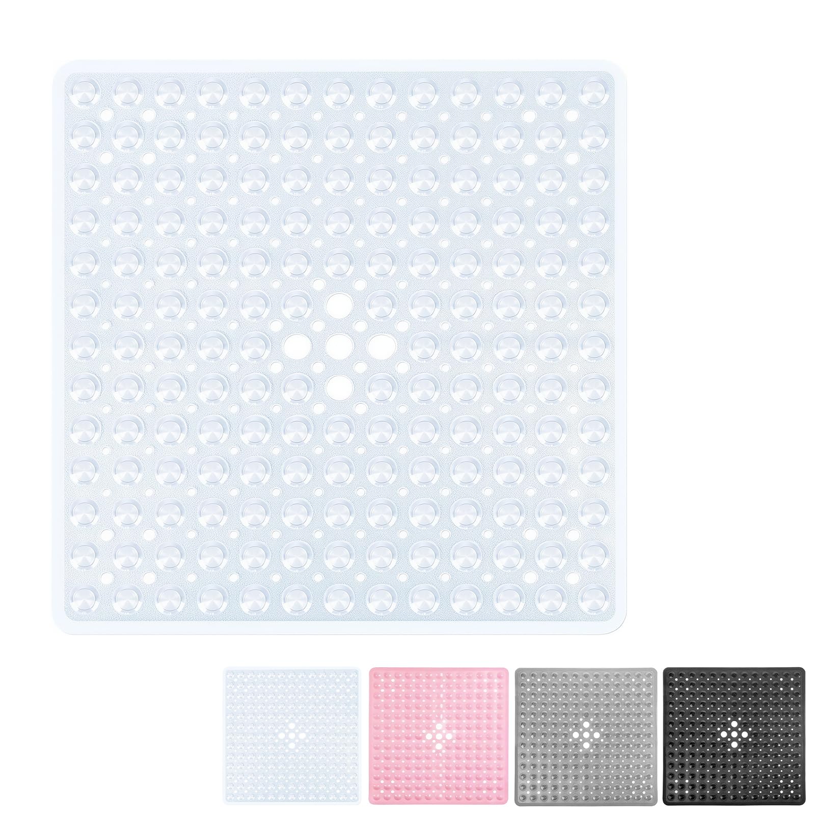 Non Slip Bath Mat 100 x 40 cm, Clear Long Shower Mat with Suction Cups and Drain Holes, Anti Mould PVC Bathtub Mat, Machine Washable Bathroom Mat for Bath and Wet Room