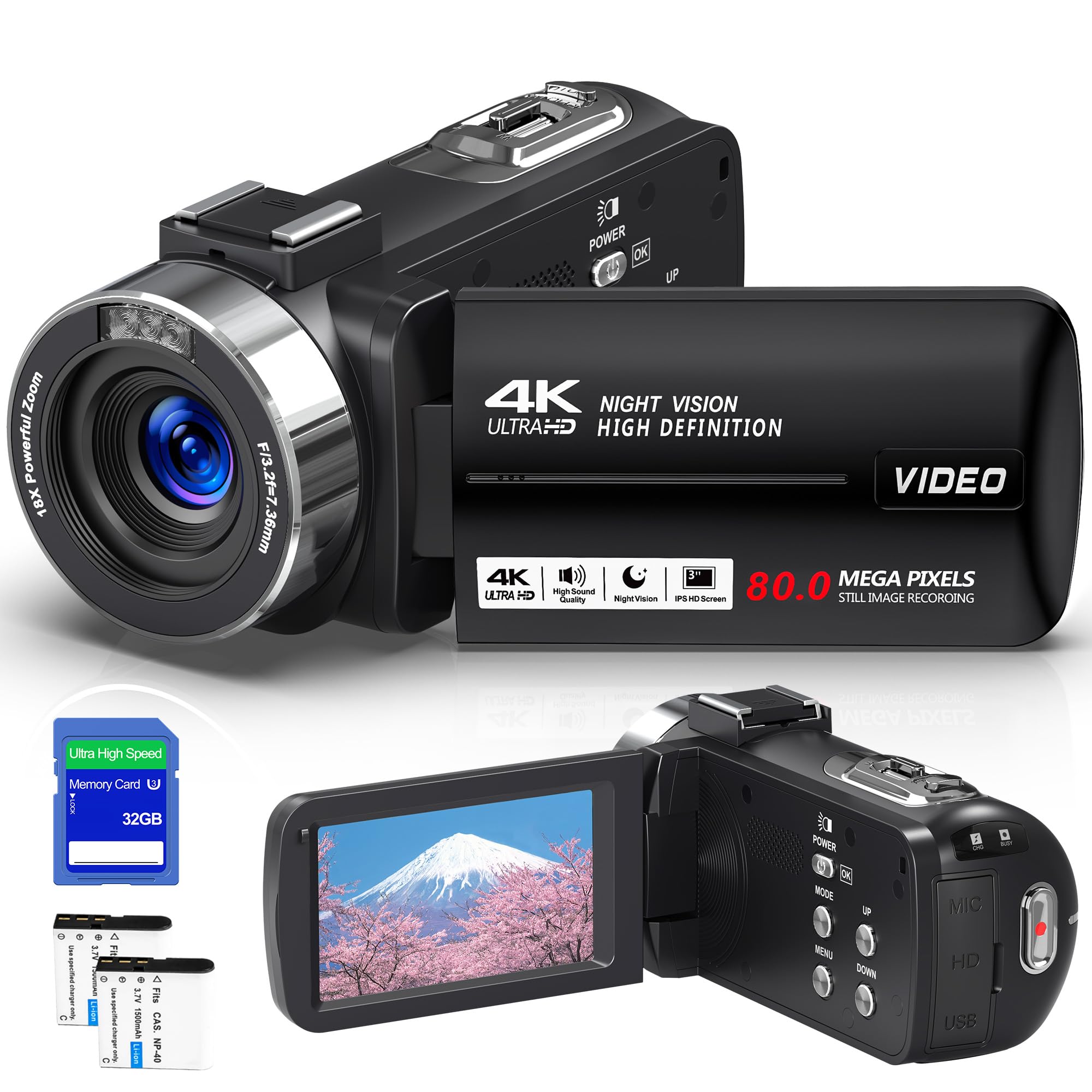 ビデオカメラ 4K録画 8000万画素 3.0インチIPS 18倍デジタルズーム Amazon | ビデオカメラ 4K録画 8000万画素 3.0インチIPS HD画面