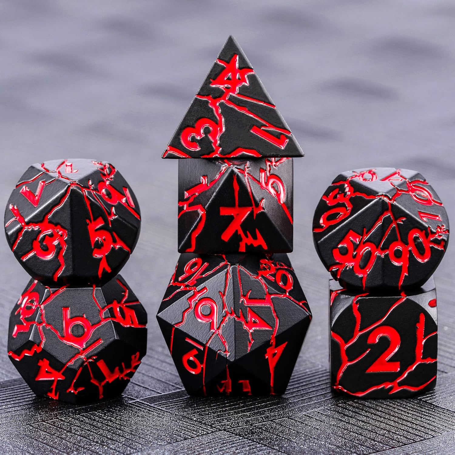D&D Metal Dice - Sharp Edge Set with Cracks - Polyhedral for D&D RPG & Dungeons and Dragons