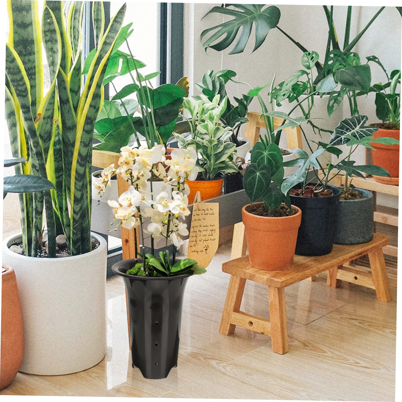 10 Pots Noirs pour Orchidées en Plastique Respirant Contrôle des Racines, Design Simple, Hauteurs Renforcées, pour Plantes D'intérieur