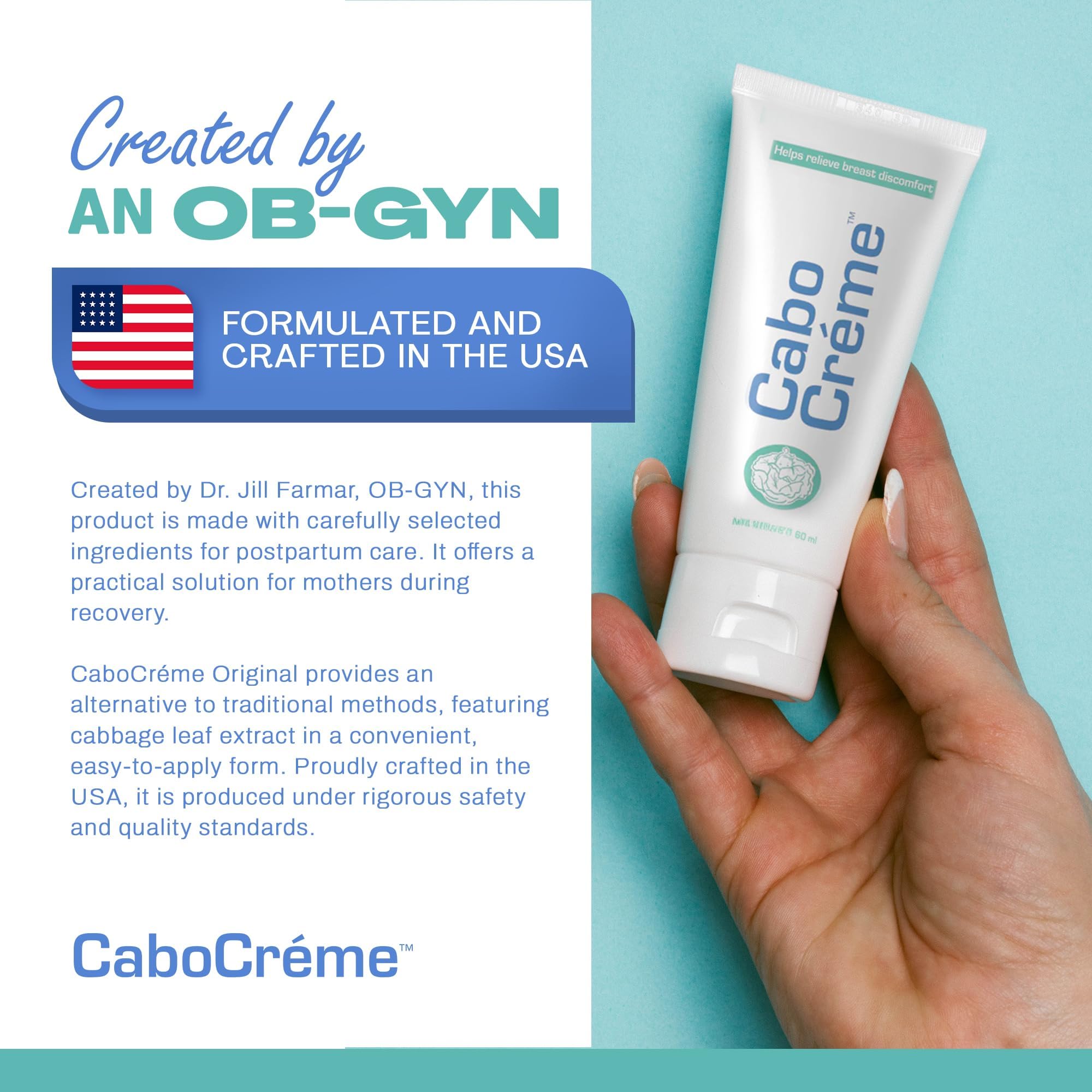 CaboCréme Lot de 2 crèmes de poitrine au chou pour soulager la tendresse et l'engorgement, soutien du sevrage d'allaitement – Sécher le lait maternel – Essentiel post-partum – Créé par OB-GYN et
