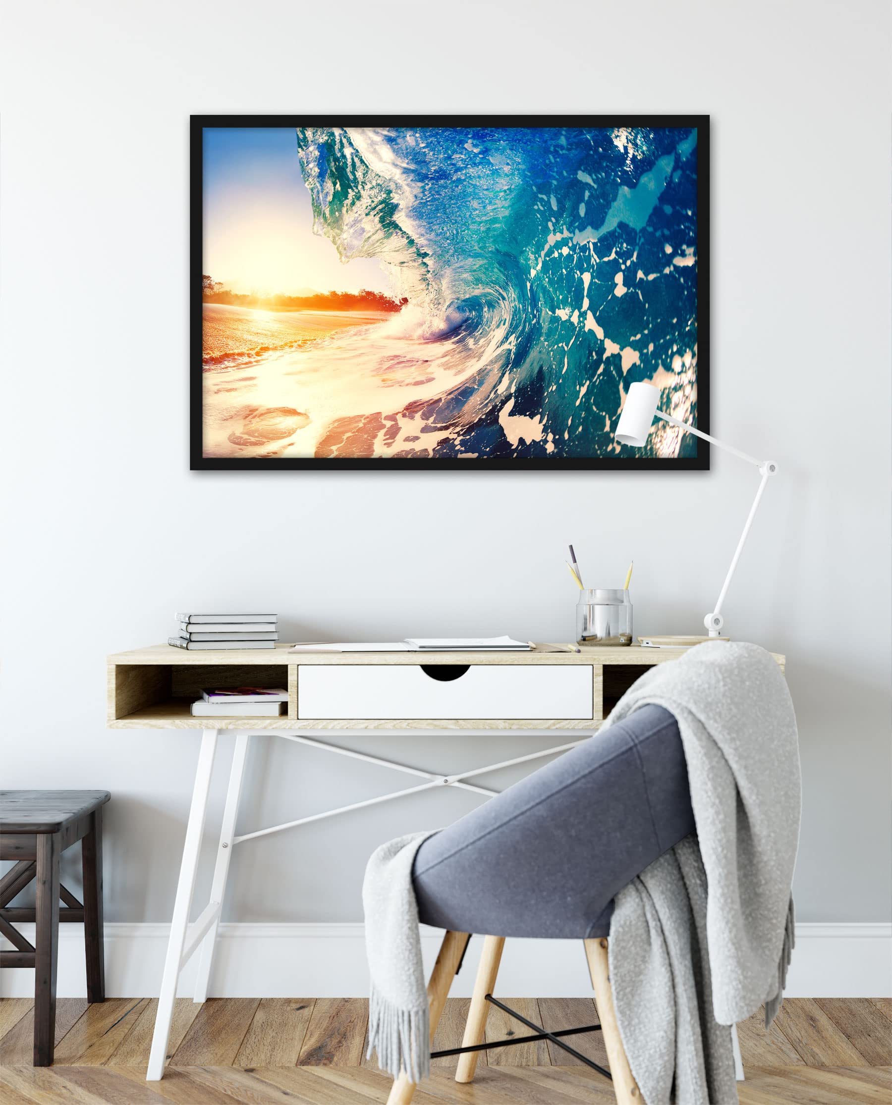 Empire Interactive - Poster con cornice a forma di onda gigante all'alba, 100 x 70 cm