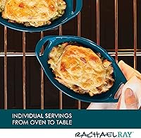 Vista 4 de Rachael Ray - Juego de cerámica esmaltada sólida para gratinar / juego de recipientes para hornear, ovalado - 2 piezas, azul verdoso