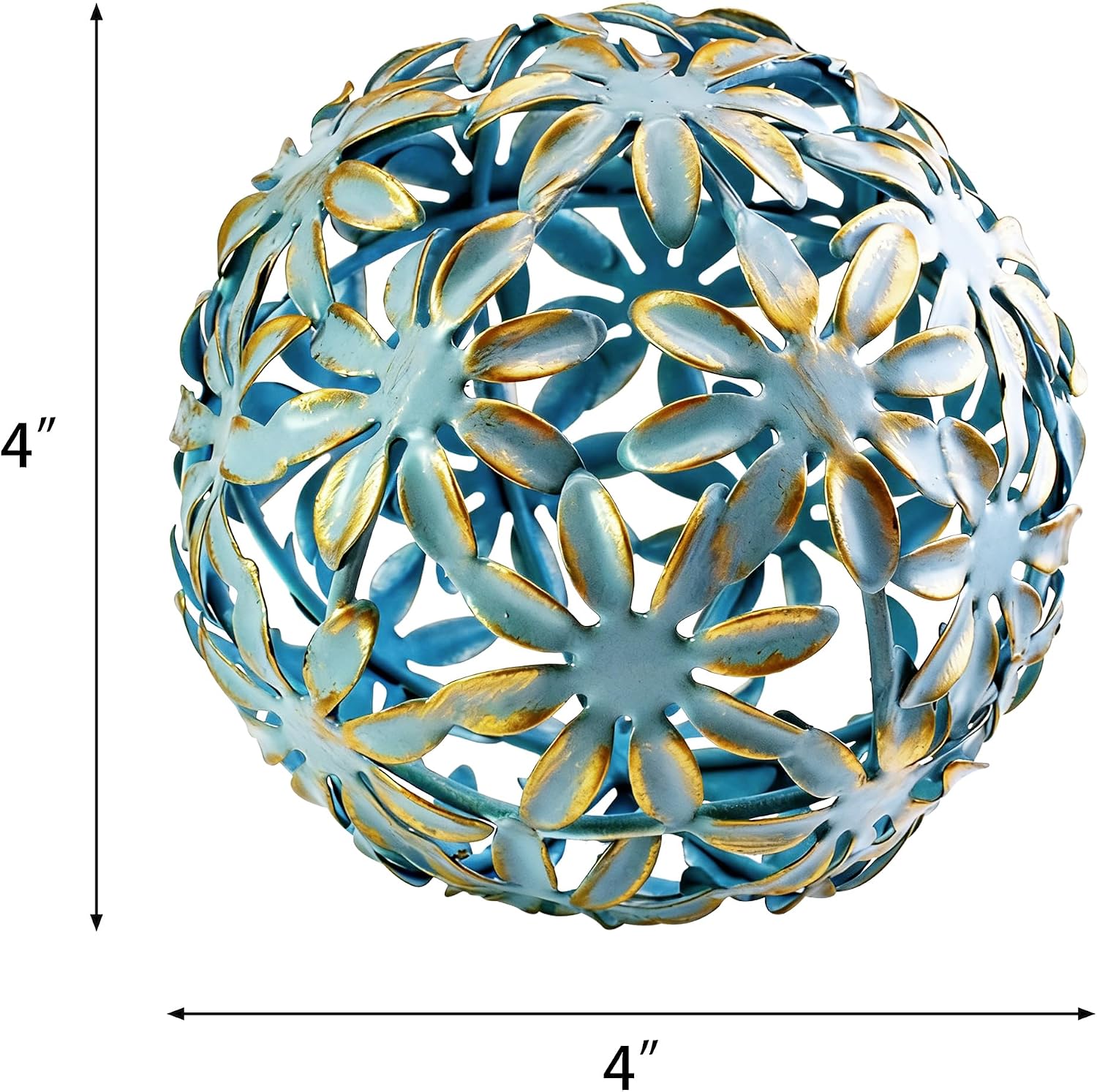 Metal Decorative Balls, Floral Design Orb Decorative Sphere for Shelves, Bowls, Centerpieces, Living Room, Bedroom and Office, Antique Blue