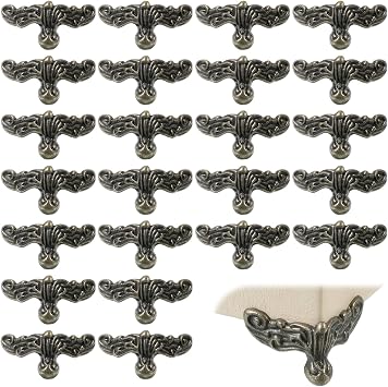24 PCS Antique Brass Box Legs, Vintage Bronze Wood Case Feet with Decorative Hardware, Corner Protector for Jewelry Box Storage Chests Cabinets, Toolbox Cabinet Legs Bronze
