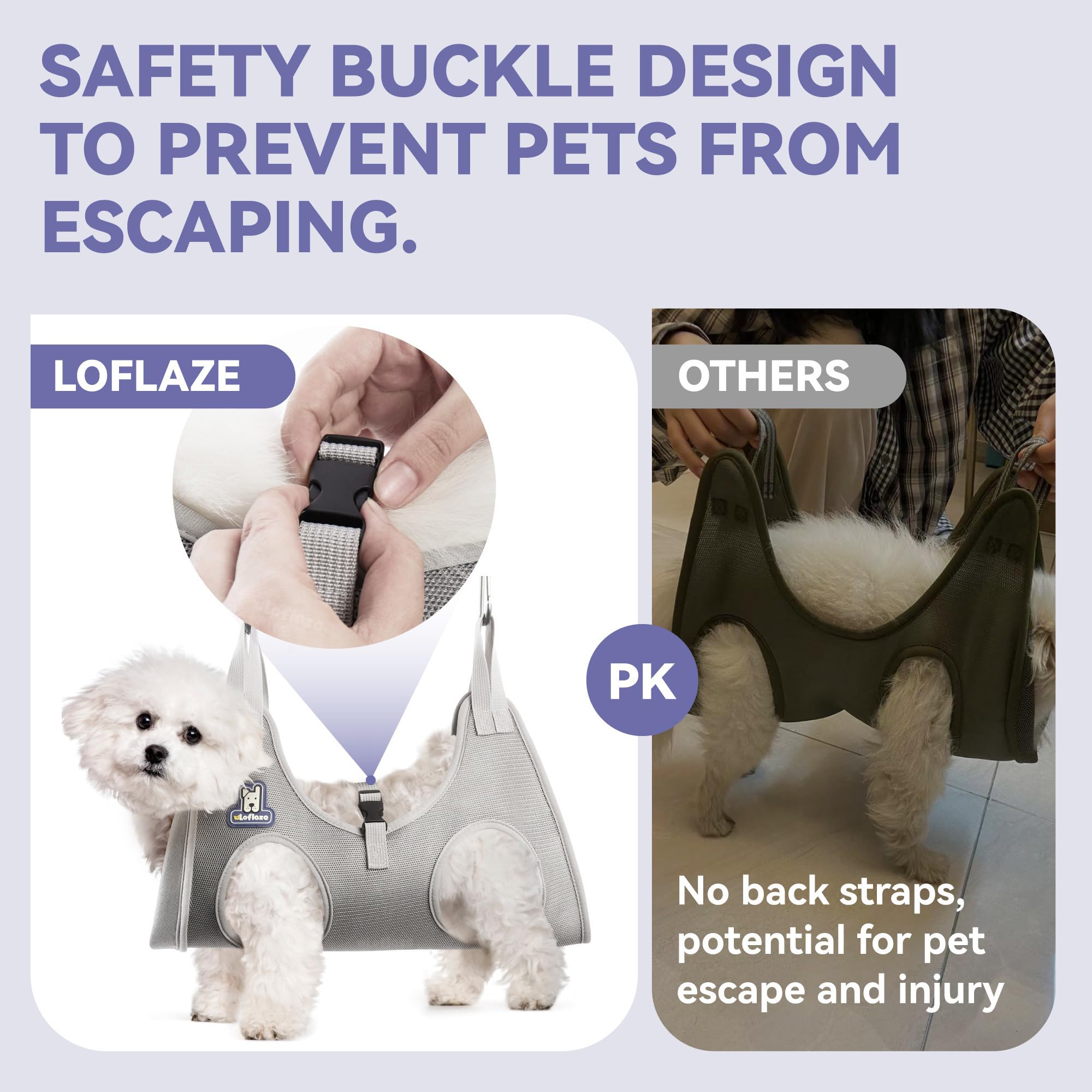 Loflaze Arnés de Hamaca de Aseo para Perros y Gatos con cortaúñas para Mascotas, Correa para Colgar para Recortar uñas, Bolsa de sujeción para Perros pequeños, medianos y Grandes (Gris, XL)