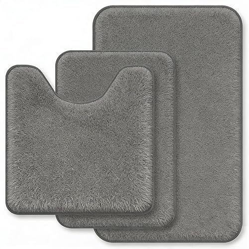 Juego de 3 alfombras de baño de espuma viscoelástica extra suaves, antideslizantes, absorbentes y secas, alfombras de baño lavables con alfombra de