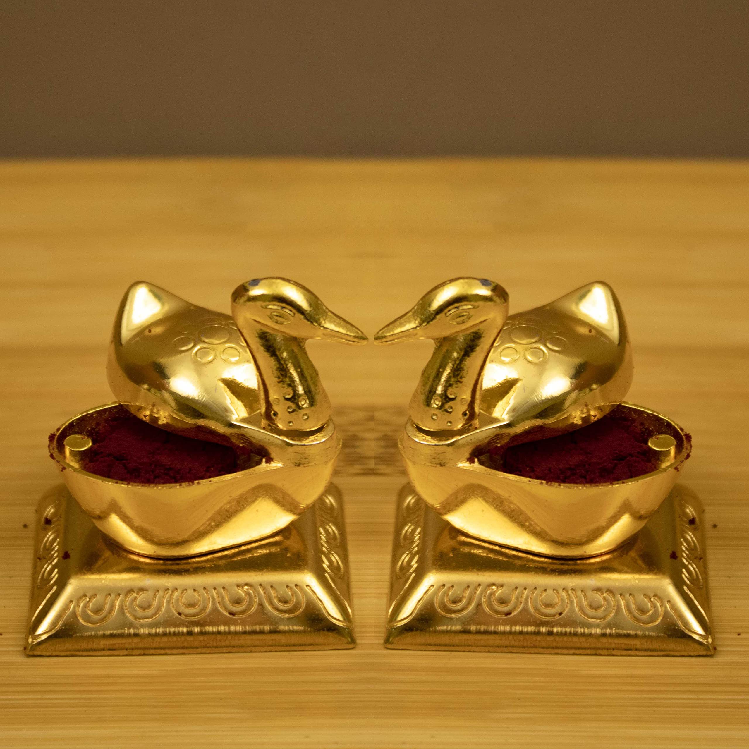 Spillbox Brass Box Pooja | Puja | Roli | Chawal | Chandan | Haldi | Kumkum Puja Box | Sindoor | Turmeric | Dabbi | Dibbi | Dhani | Dani Lid Holder - Duck Swan kumkum- pack of 2-image-39