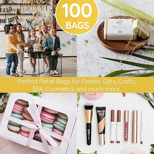 Miniatura 41 de 100 bolsas de 1.5 mil de grosor, 9 x 12 pulgadas, bolsas de agradecimiento con asas extragruesas perfectas para mercancía, pequeñas empresas y venta