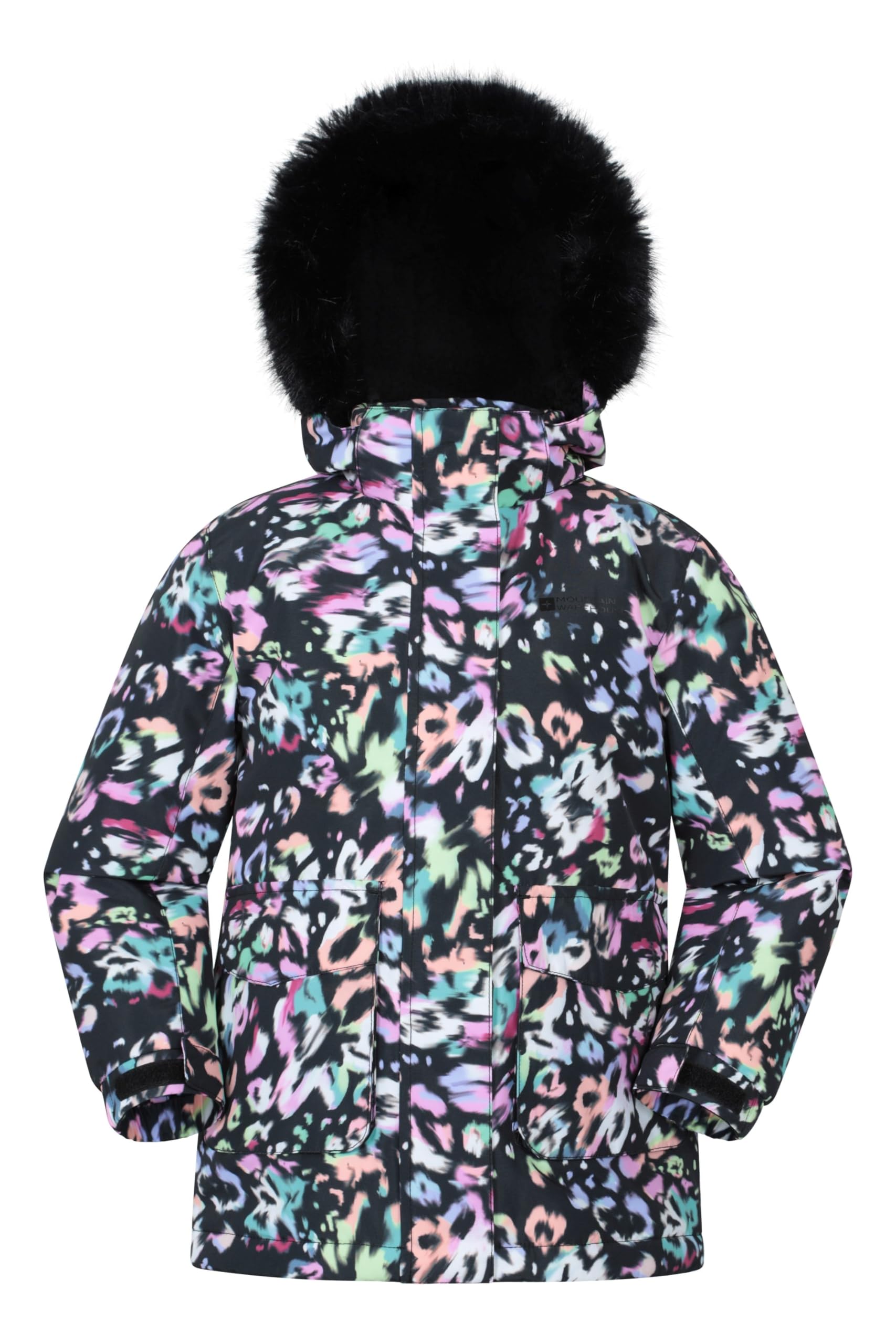 Mountain Warehouse Ranger Printed Kids Water Resistant Jacket - Elasticated Cuffs & Hem Adjustable Hood, Boys & Girls - Best for Autumn, Winter, Outdoors & Hiking Pink Kids Size 5-6 Years
