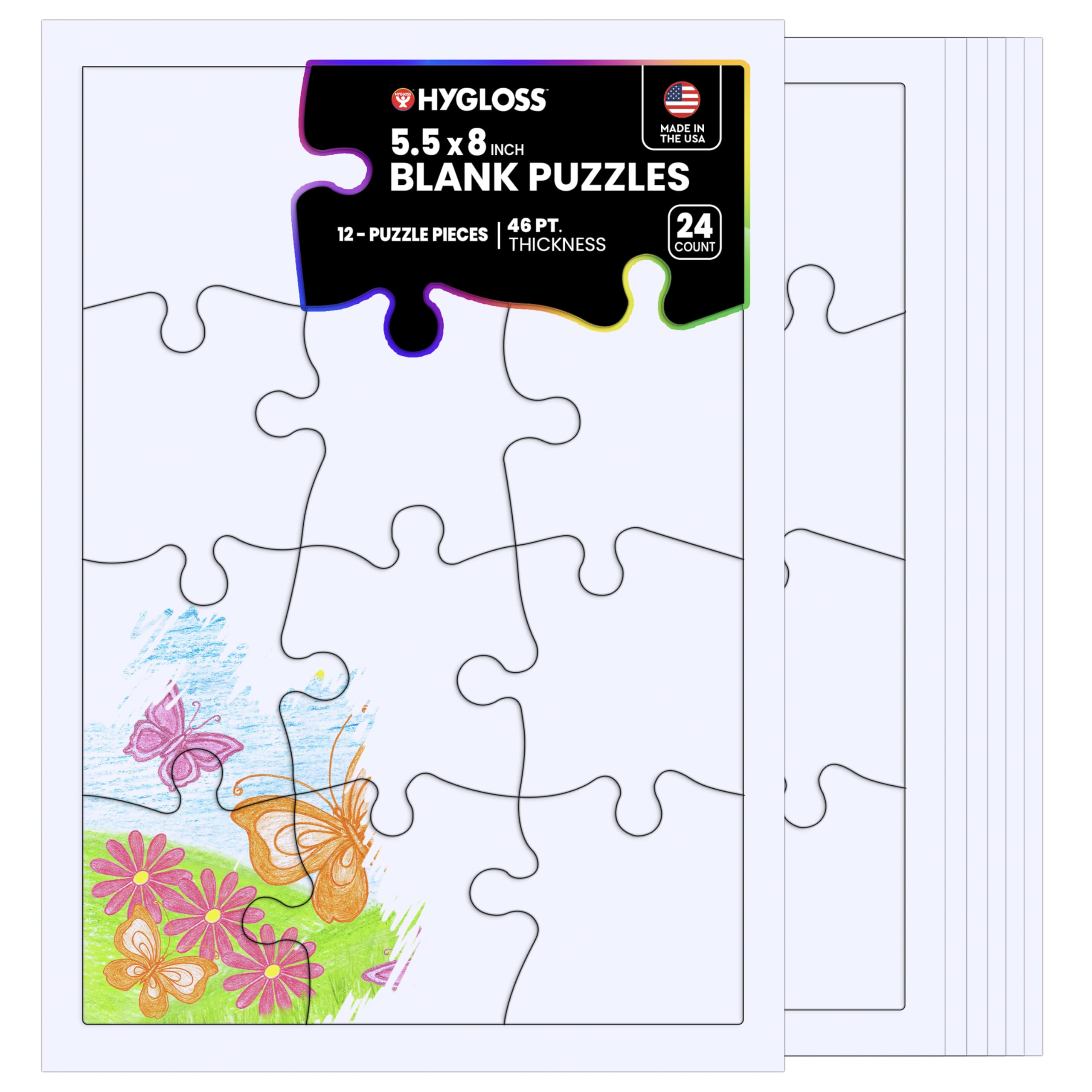 24 Blank Jigsaw Puzzles β 5.5 x 8 Inch, 12 Pieces Each β Hygloss DYI party invites, Perfect for Decorating, Kids' Activities, Arts & Crafts or Party Favors - Puzzle Pieces to Draw On for Crafts