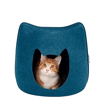 Furhaven Pet Cat Furniture | Cat Shape Cutout Felt Pet Bed for Cats & Small Dogs, Lagoon Blue, Small | One Size