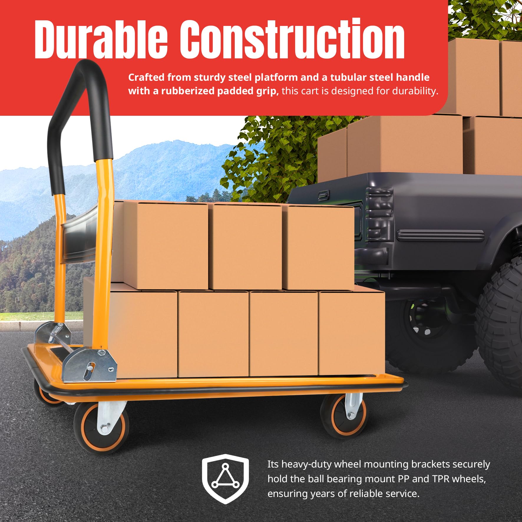 MaxWorks 80876 Plataforma plegable para camión con plataforma móvil, 149,68 kg Capacidad de peso con ruedas giratorias