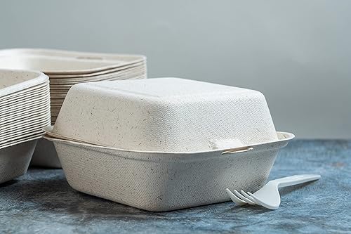 Miniatura 4 de 100 recipientes de alimentos Green Wave de 6 x 6 x 3 pulgadas, contenedor de alimentos 1 compartimento  Contenedores 100% compostables para llevar