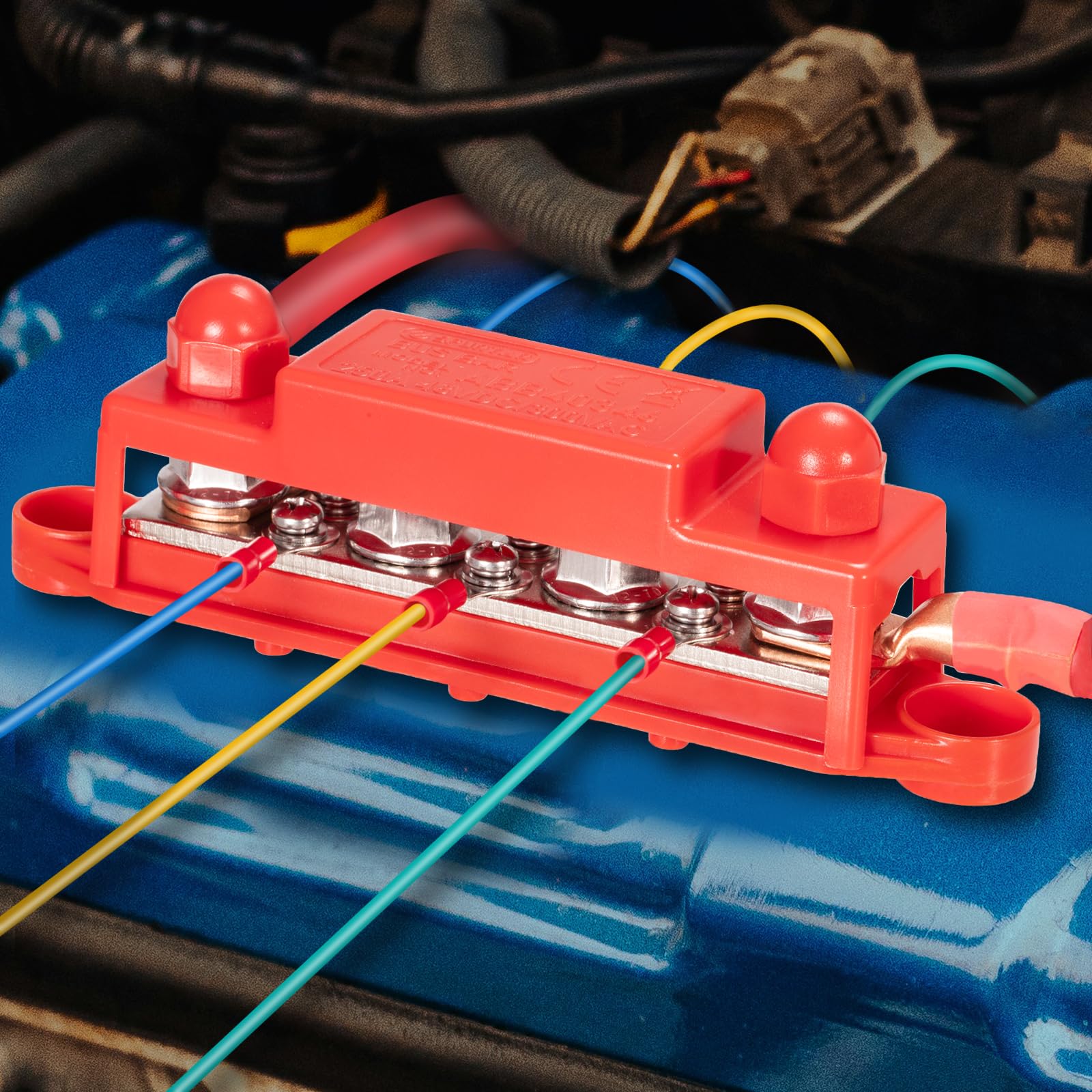 Spurtar Barra Colectora 250A 12V–48V con 4x M10 Pernos y 6x M4 Tornillos, Bloque de Distribución de Energía para Coche, Barco, RV 16,5 × 3,4 × 4,8 cm – No Apto Para Espacios Reducidos