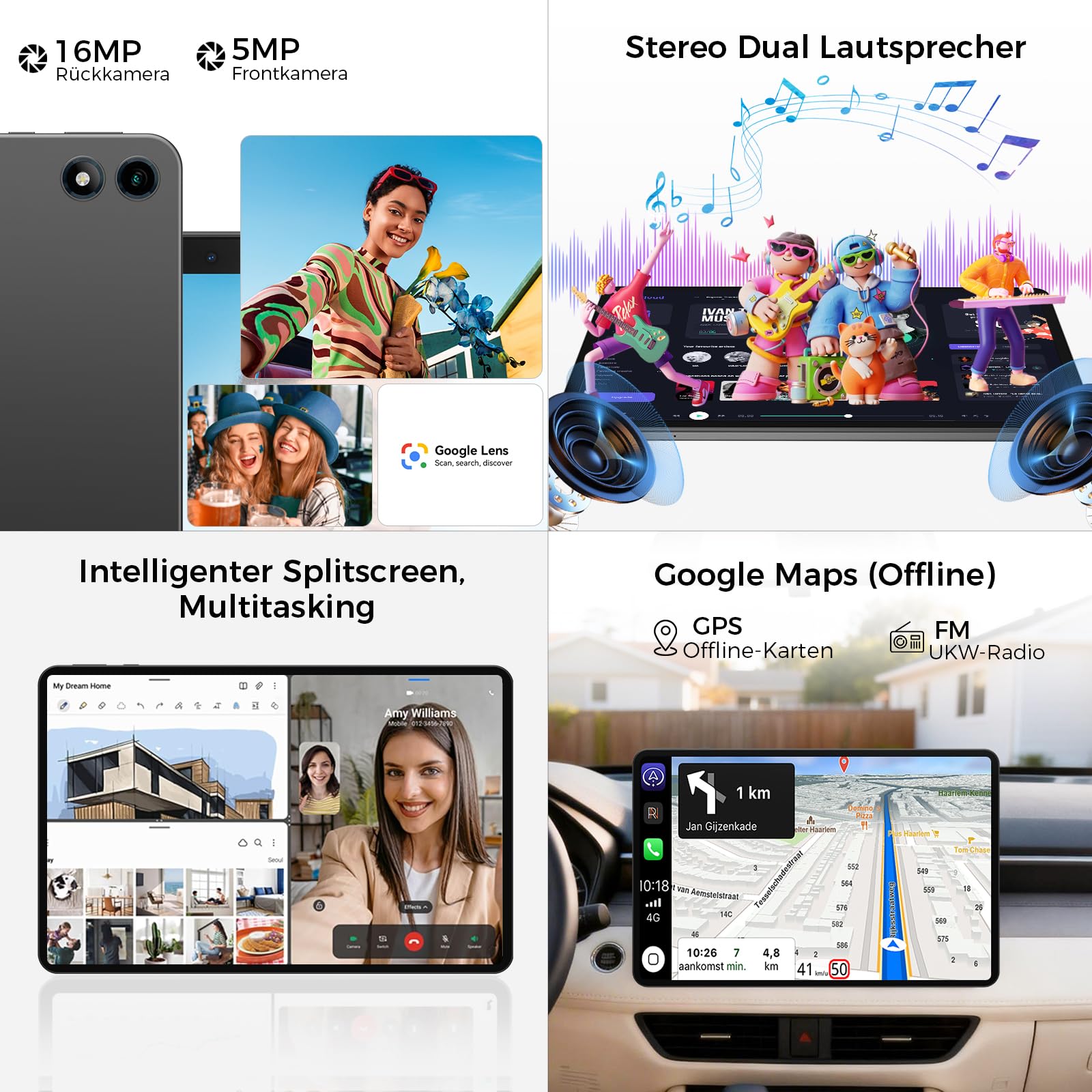 2026 Tablet 13.4 Zoll Android 16 Tablet, 32GB RAM+256GB ROM/1TB TF, 10000mAh Tablet Octa-Core 1920 * 1200 IPS, 5+16MP/GPS/Widevine L1/18W Schnellladung