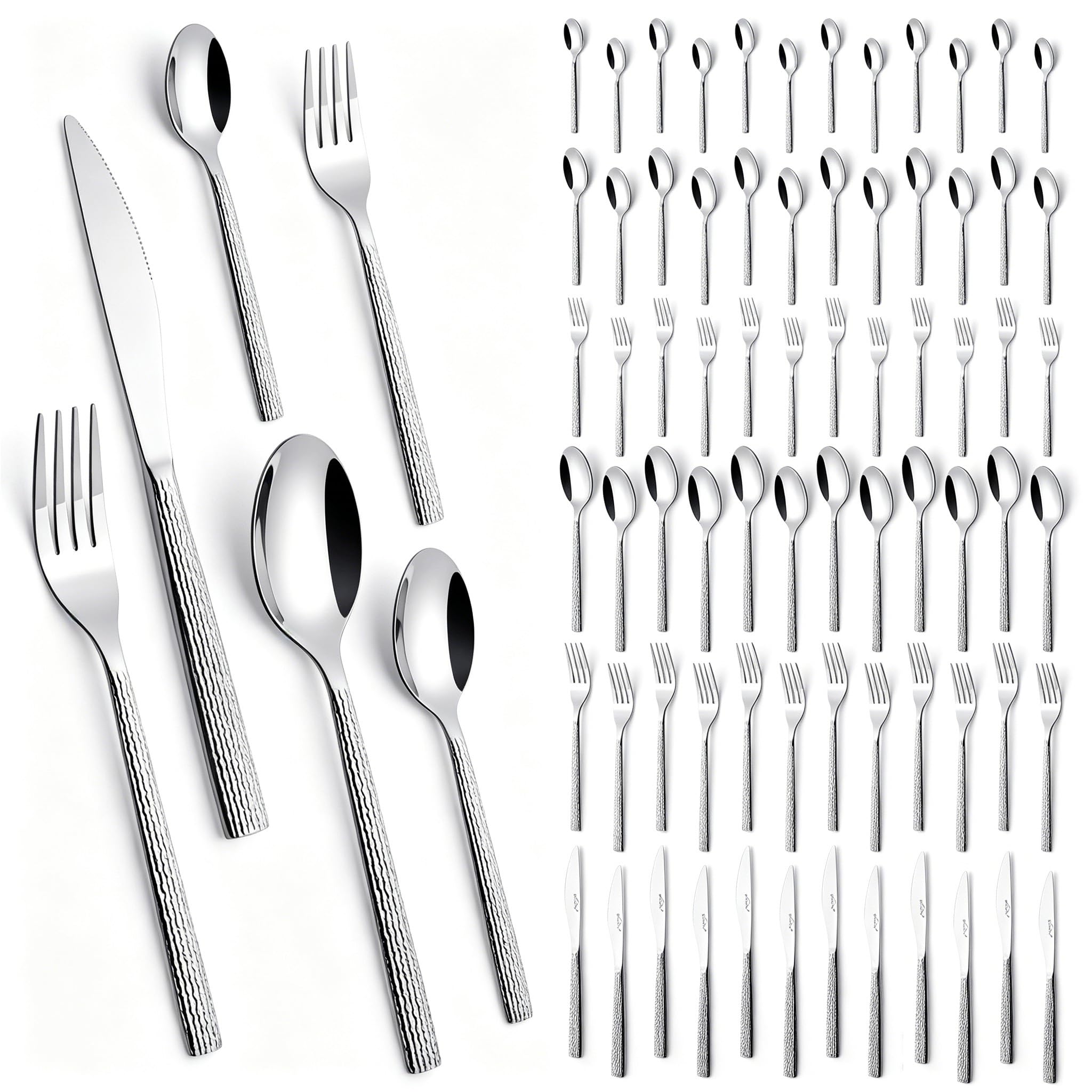 Besteck Set 12 Personen,72-tlg Edelstahl Besteckset,Spiegelpoliert HL-G2202 | Cutlery Set mit Messer Gabel Löffel,Spülmaschinenfest, Mit Besteckkassette, 6-tlg Essbesteck pro Person