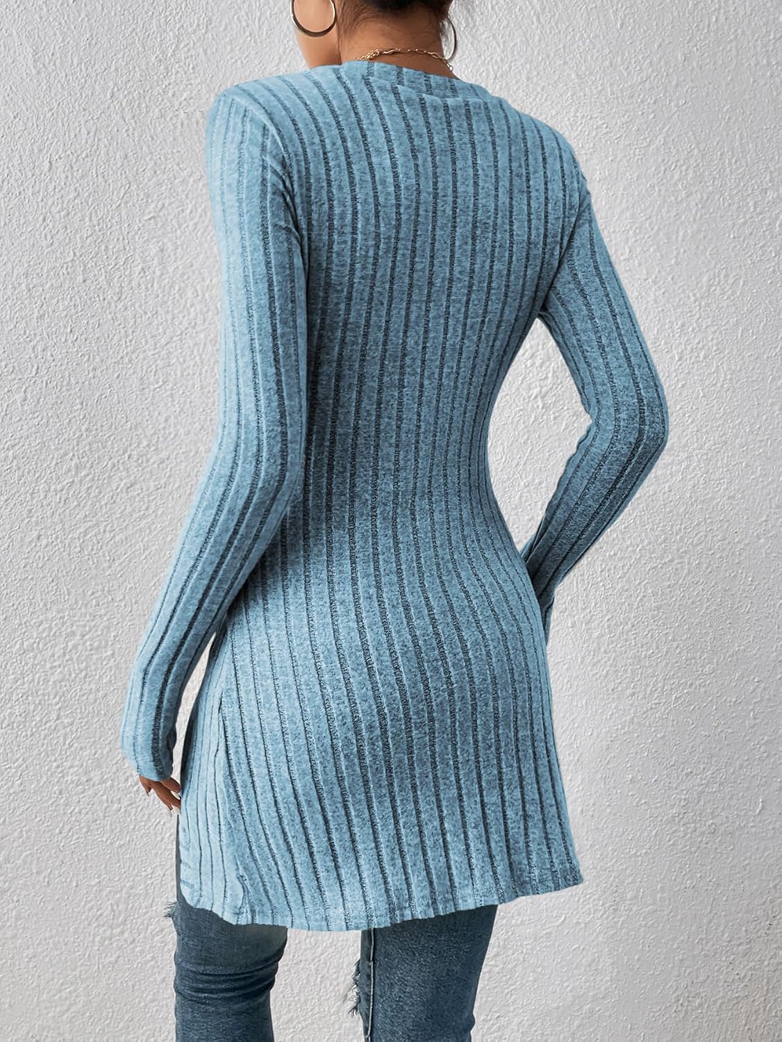 HBQ Womens Pullover Sweaters Tunic Tops to Wear With Leggings Square Neck Ribbed Knit Long Sleeve Shirts - Image 4