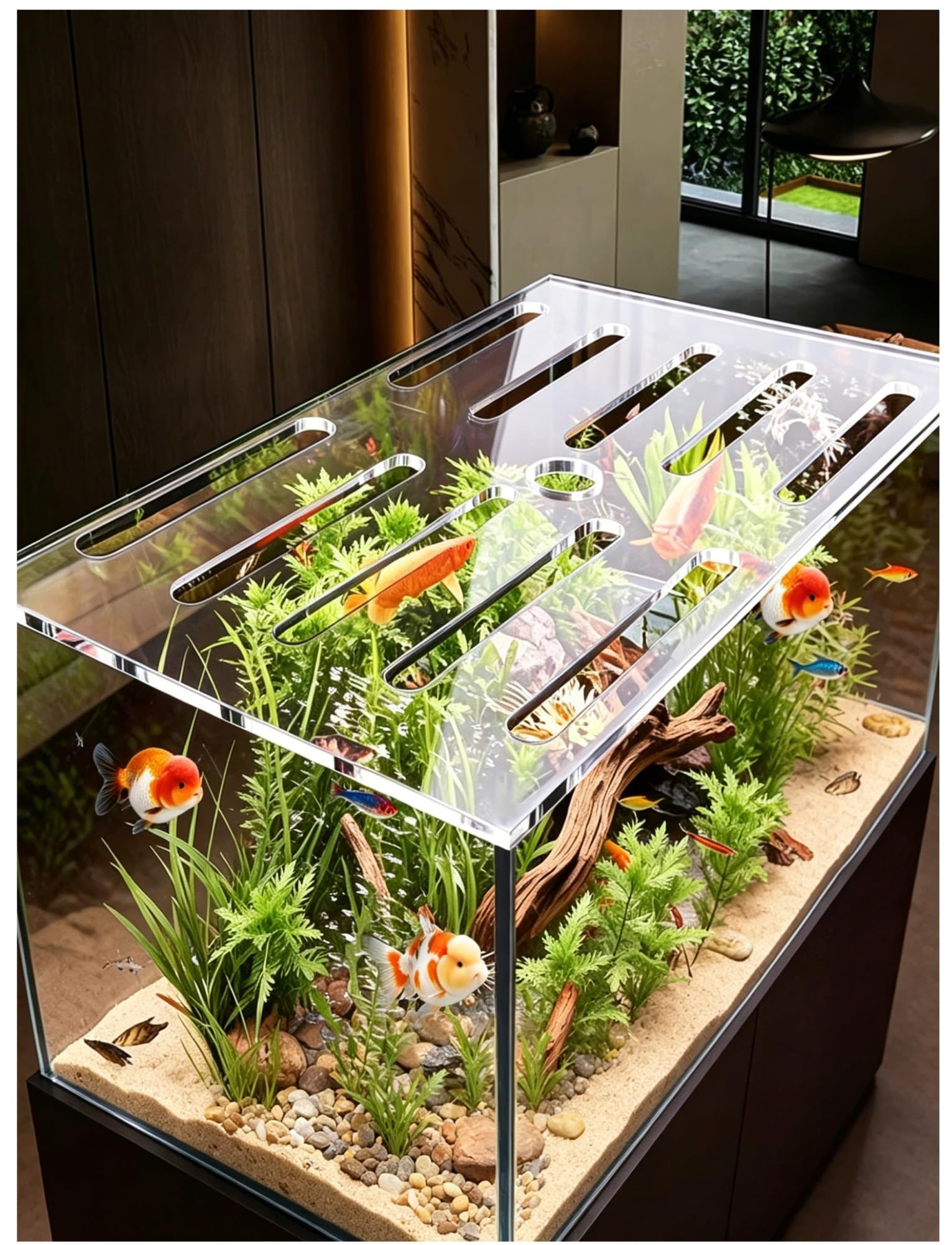 Acrylic Aquarium Lid with Feeding Door, Jump Guard Cover for Fish Tanks(30x30CM/11.8x11.8in)