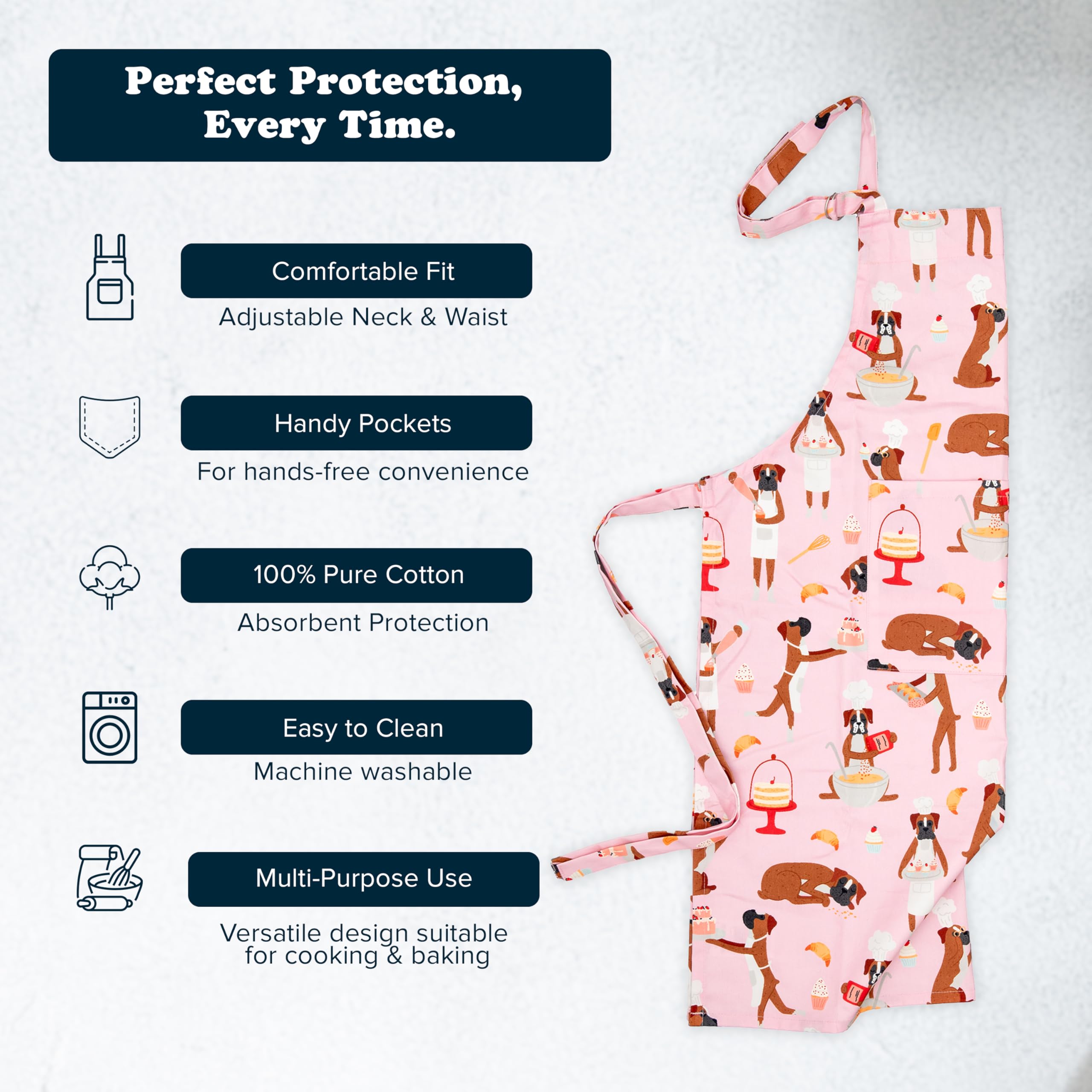 Puppington Delantal rosa para los amantes de los perros, edición de boxeadores para hornear, divertido y lindo delantal rosa para padres de perros boxeadores, regalos 100% de algodón para la cocina