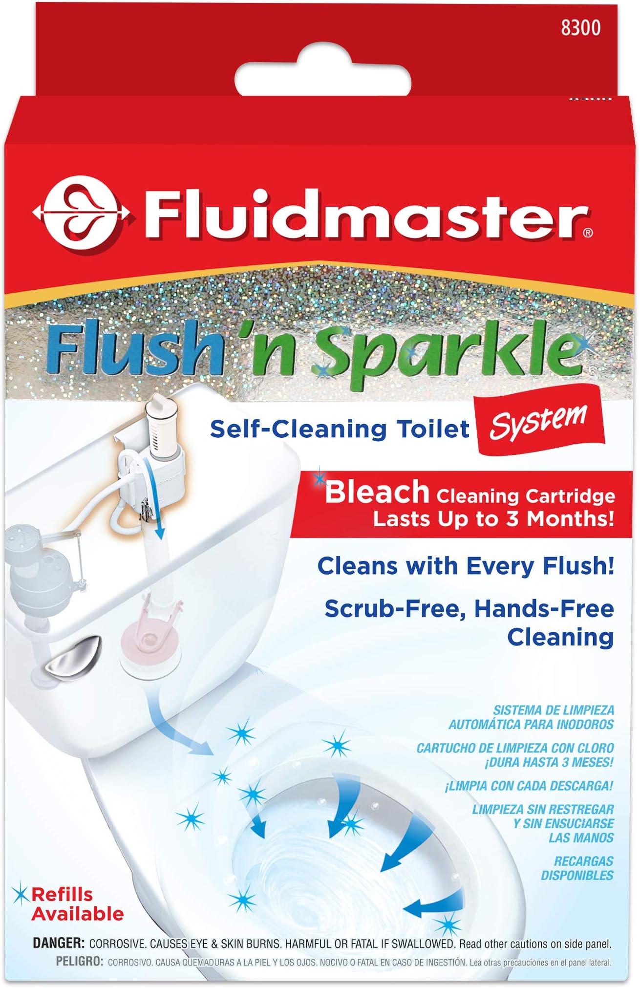 Fluidmaster 8300 Flush 'n Sparkle Automatic Toilet Bowl Cleaning System with Bleach Cartridge