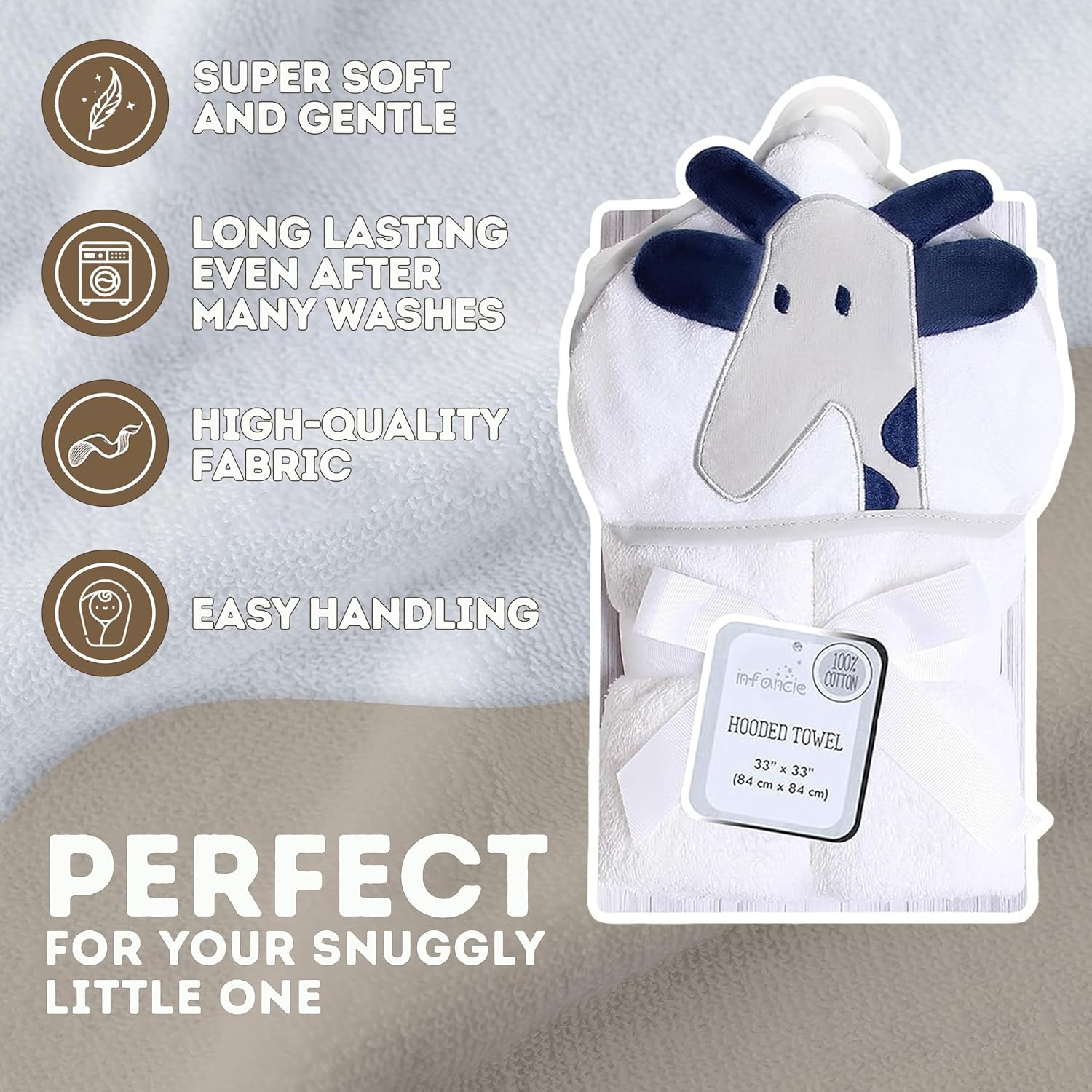 Mother's Choice Baby Hooded Towel - Large Size 33x33 Inch, 100% Cotton, Ultra-Soft & Absorbent Bath Towel for Newborns, Infants, Toddlers, Boys & Girls with Animal Hood (Giraffe)