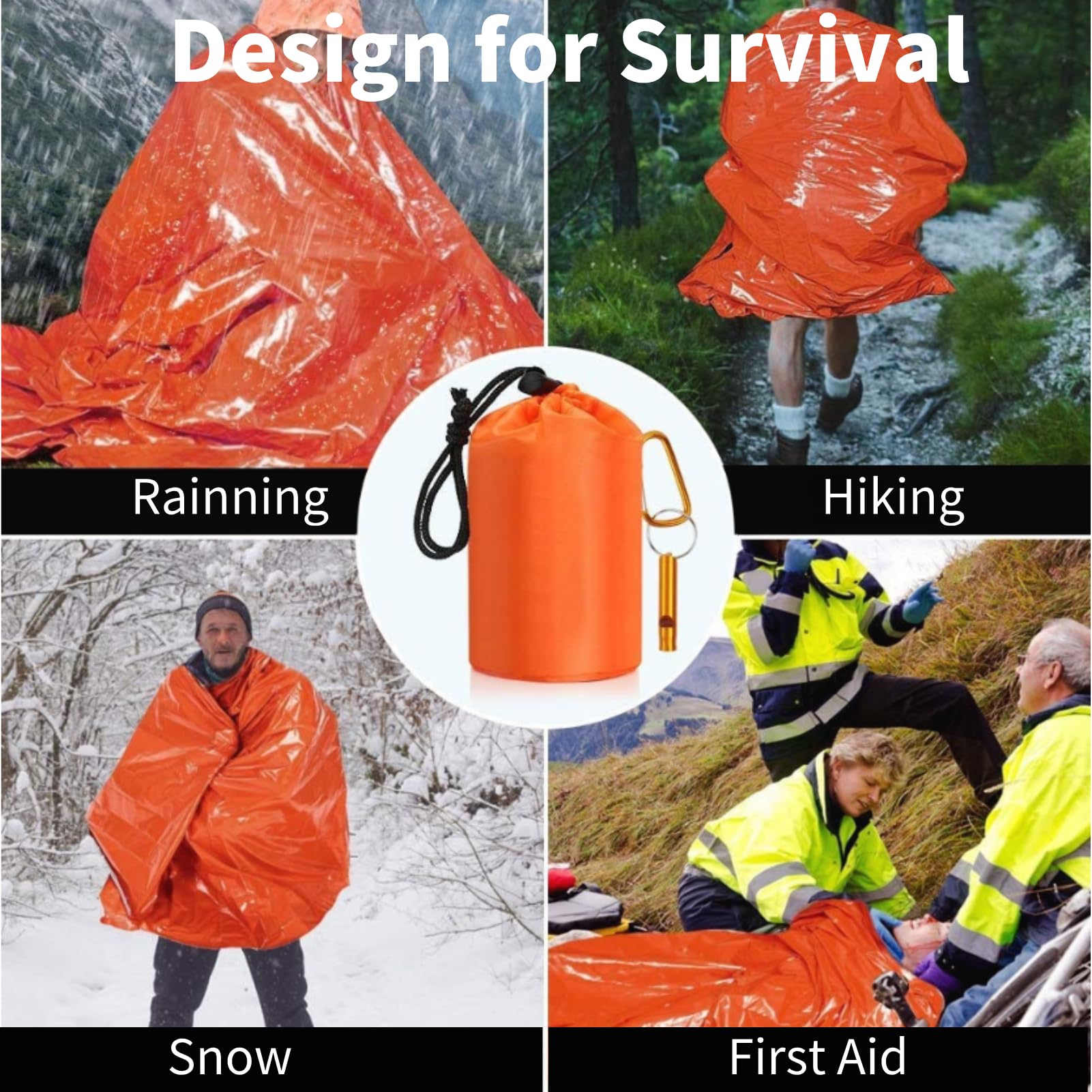 Emergency Sleeping Bag with Whistle, Portable Emergency Survival Bag, Lightweight Pocket Size Emergency Sleeping Bag, Waterproof Thermal Bivy Sack for Camping, Hiking (2)