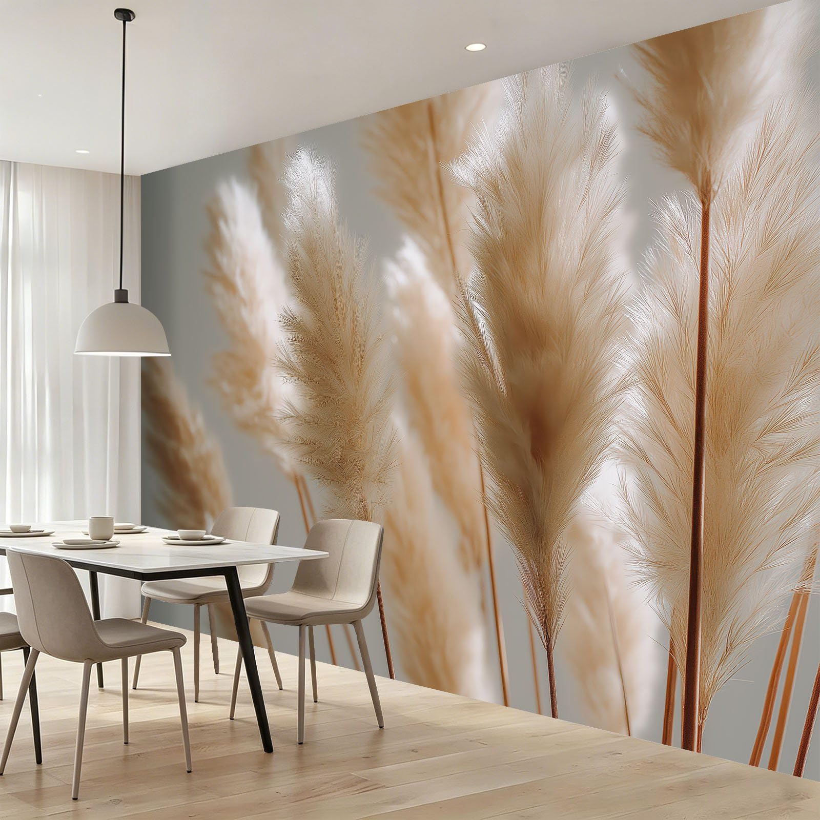 Papier Peint Panoramique Rustique Rustique Boheme, Papier Peint Roseaux Botanique Feuillage, Murale Intissée 350 x 256 cm Non Tissé Décoration XXL Murale Pour Salon, Chambre